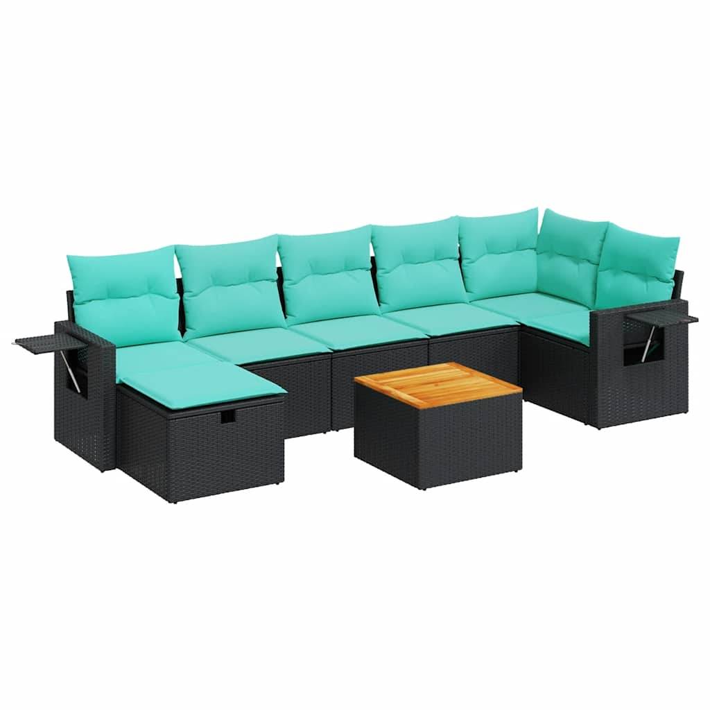 vidaXL 8-tlg. Garten-Sofagarnitur mit Kissen Schwarz Poly Rattan