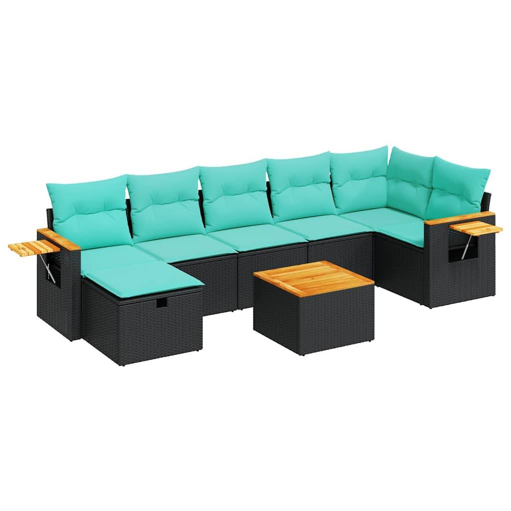 vidaXL 8-tlg. Garten-Sofagarnitur mit Kissen Schwarz Poly Rattan