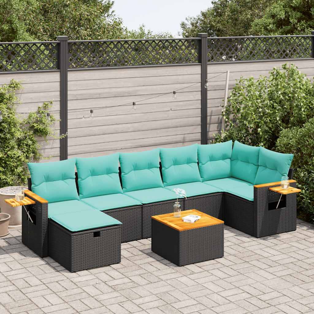 vidaXL 8-tlg. Garten-Sofagarnitur mit Kissen Schwarz Poly Rattan