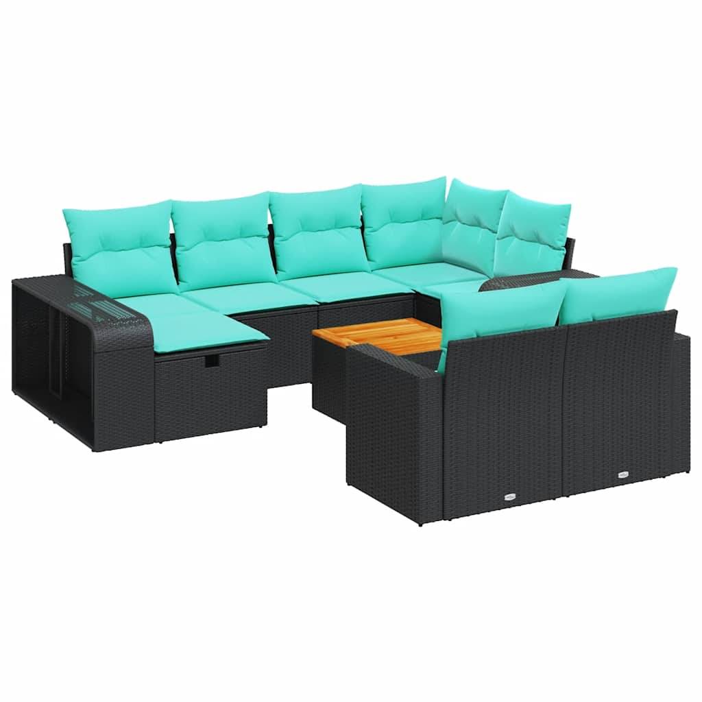 vidaXL 11-tlg. Garten-Sofagarnitur mit Kissen Schwarz Poly Rattan
