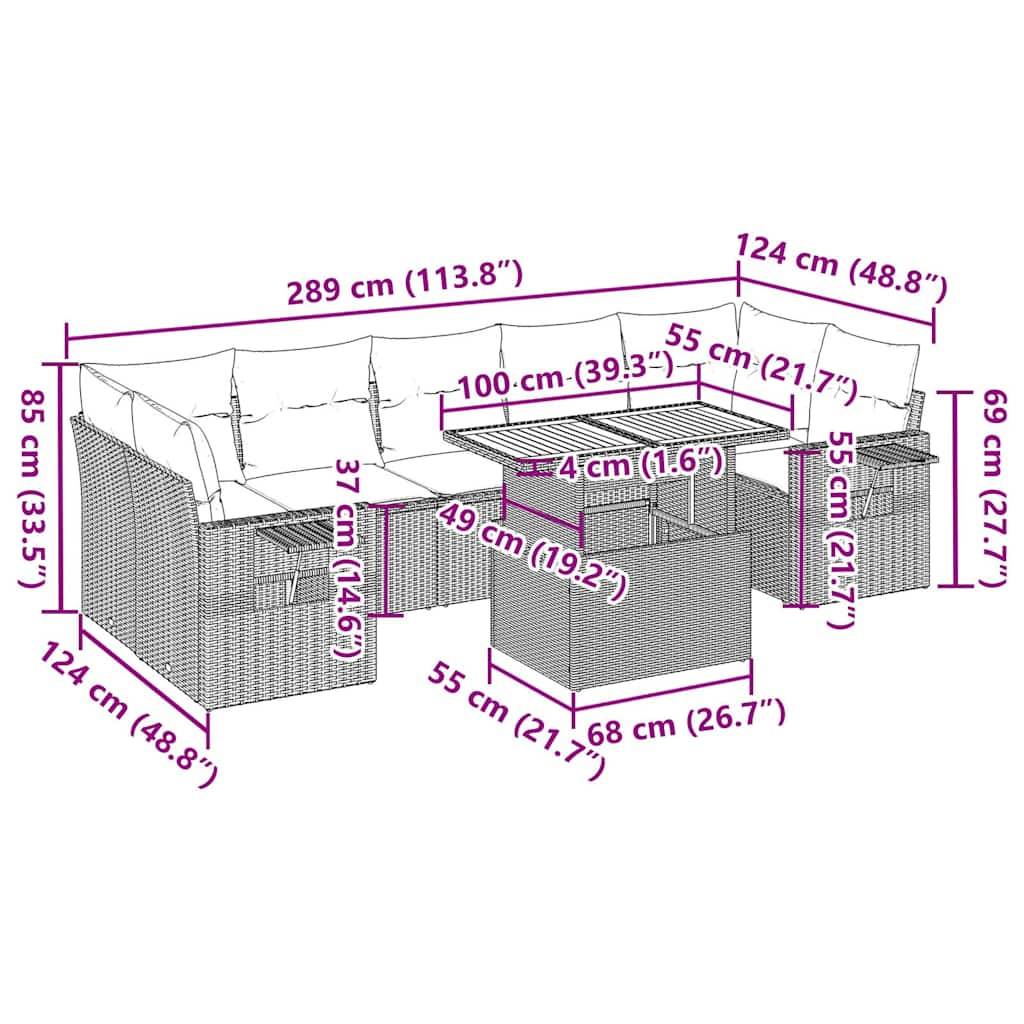 vidaXL 8-tlg. Garten-Sofagarnitur mit Kissen Schwarz Poly Rattan