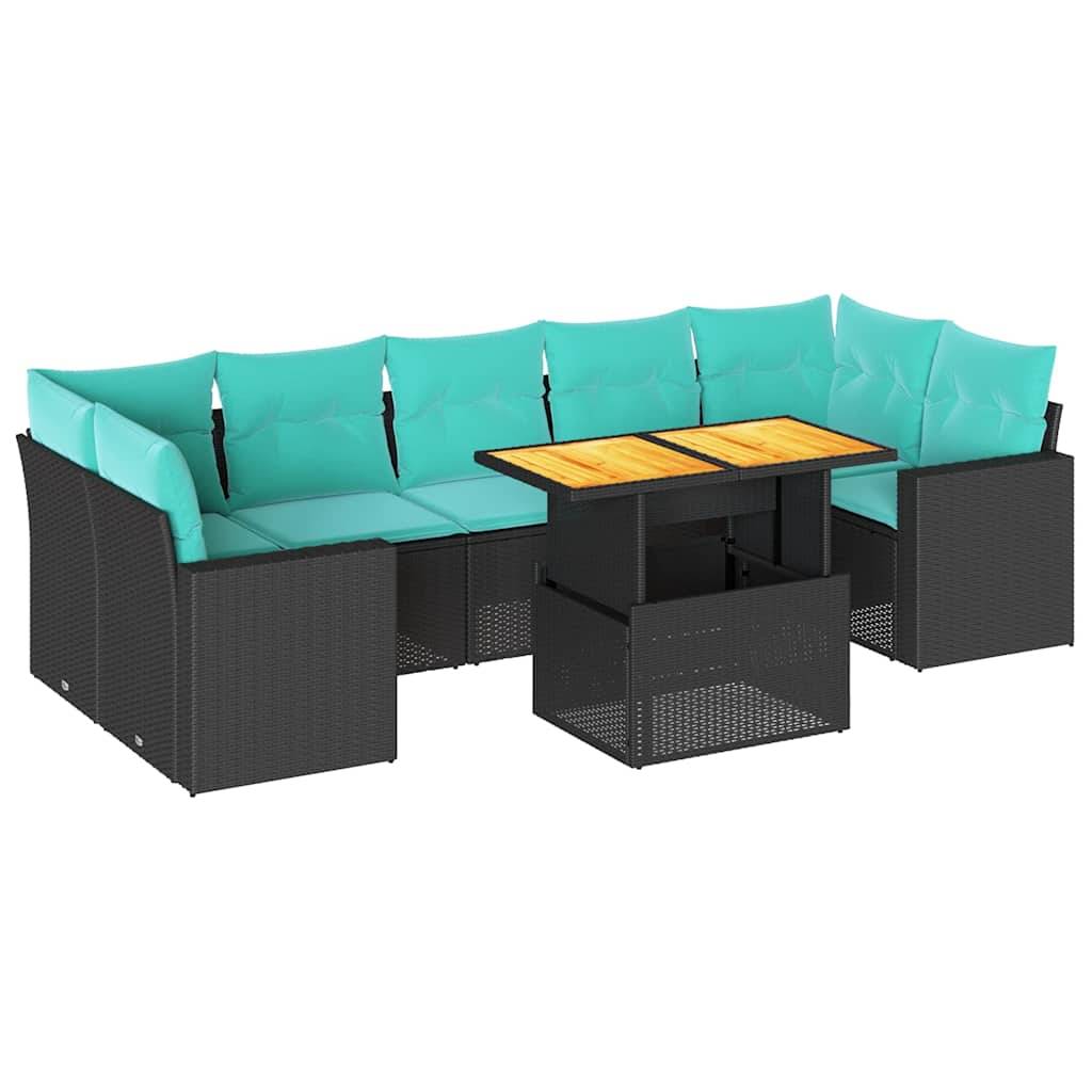 vidaXL 8-tlg. Garten-Sofagarnitur mit Kissen Schwarz Poly Rattan