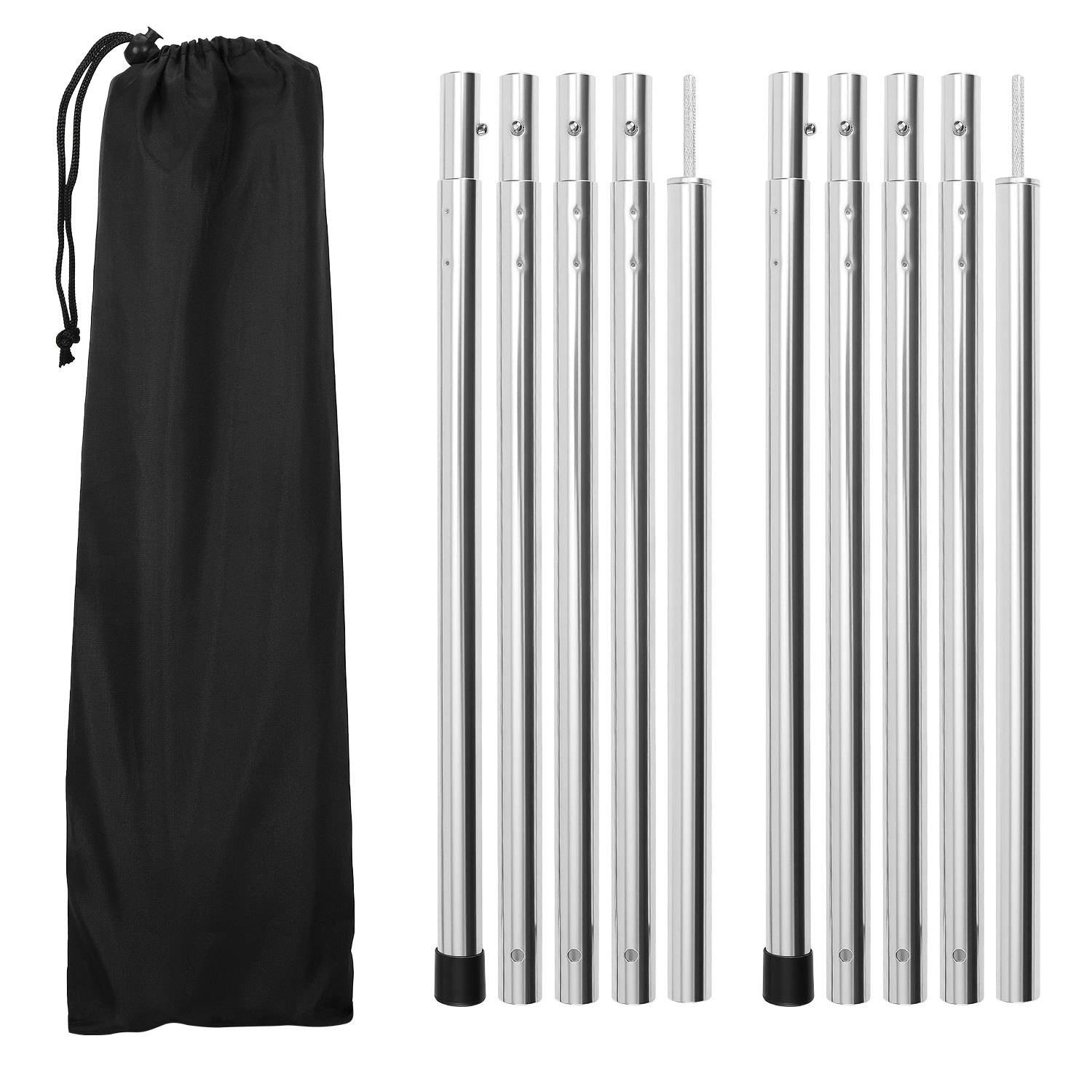 2pcs Zeltstangen 2m Silber Tarpstange Sonnensegel Stange Alu Aufstellstangen