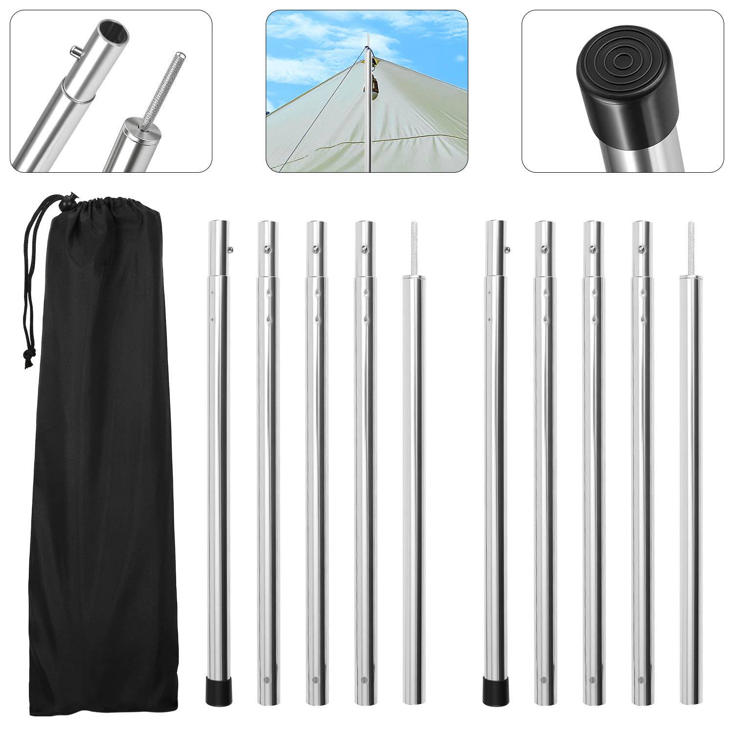 4pcs Zeltstangen 2m Silber Tarpstange Sonnensegel Stange Alu Aufstellstangen