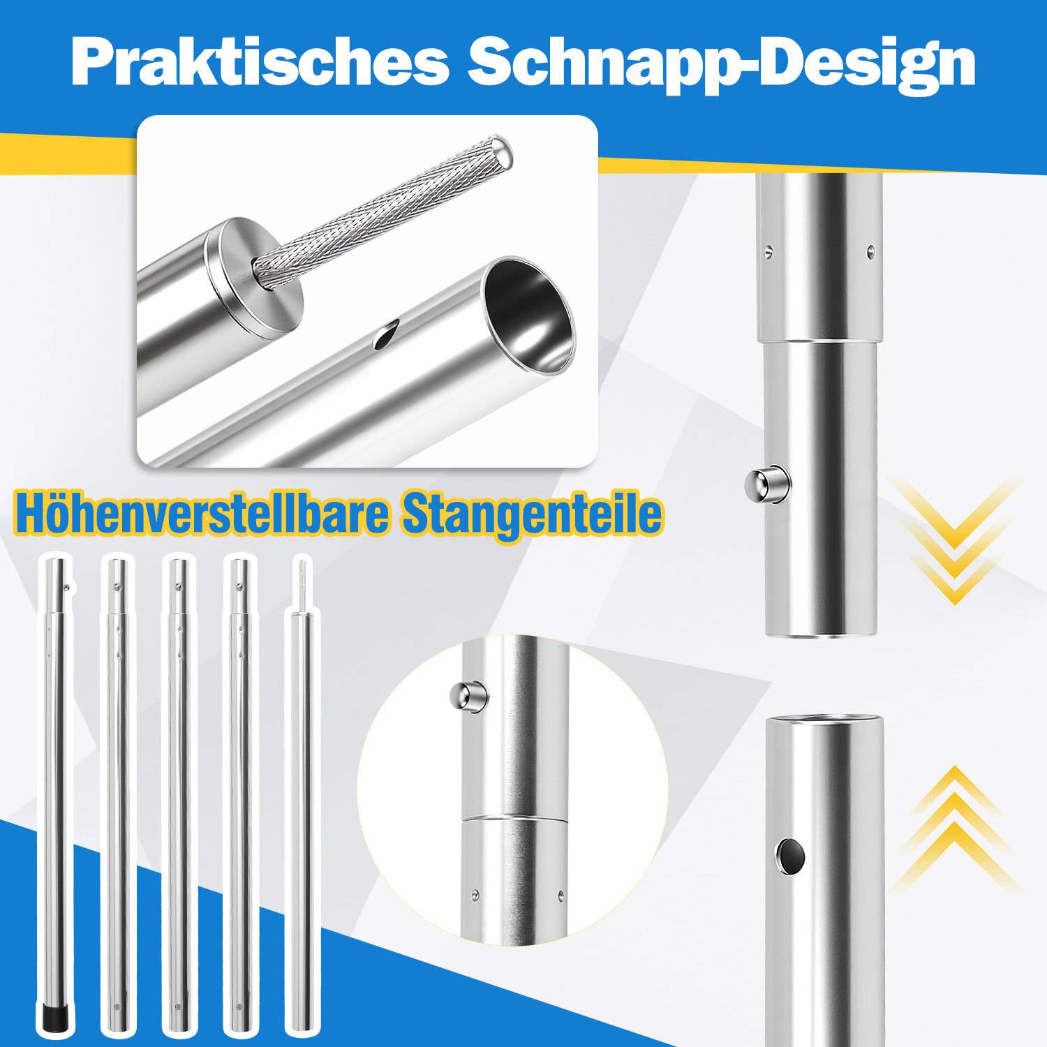 4pcs Zeltstangen 2m Silber Tarpstange Sonnensegel Stange Alu Aufstellstangen