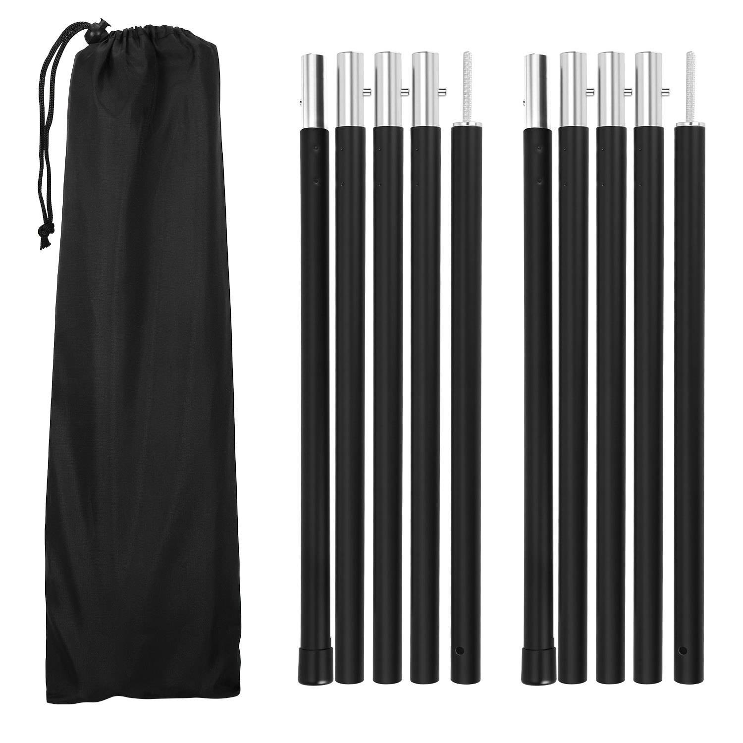 2pcs Zeltstangen 2m Schwarz Tarpstange Sonnensegel Stange Alu Aufstellstangen
