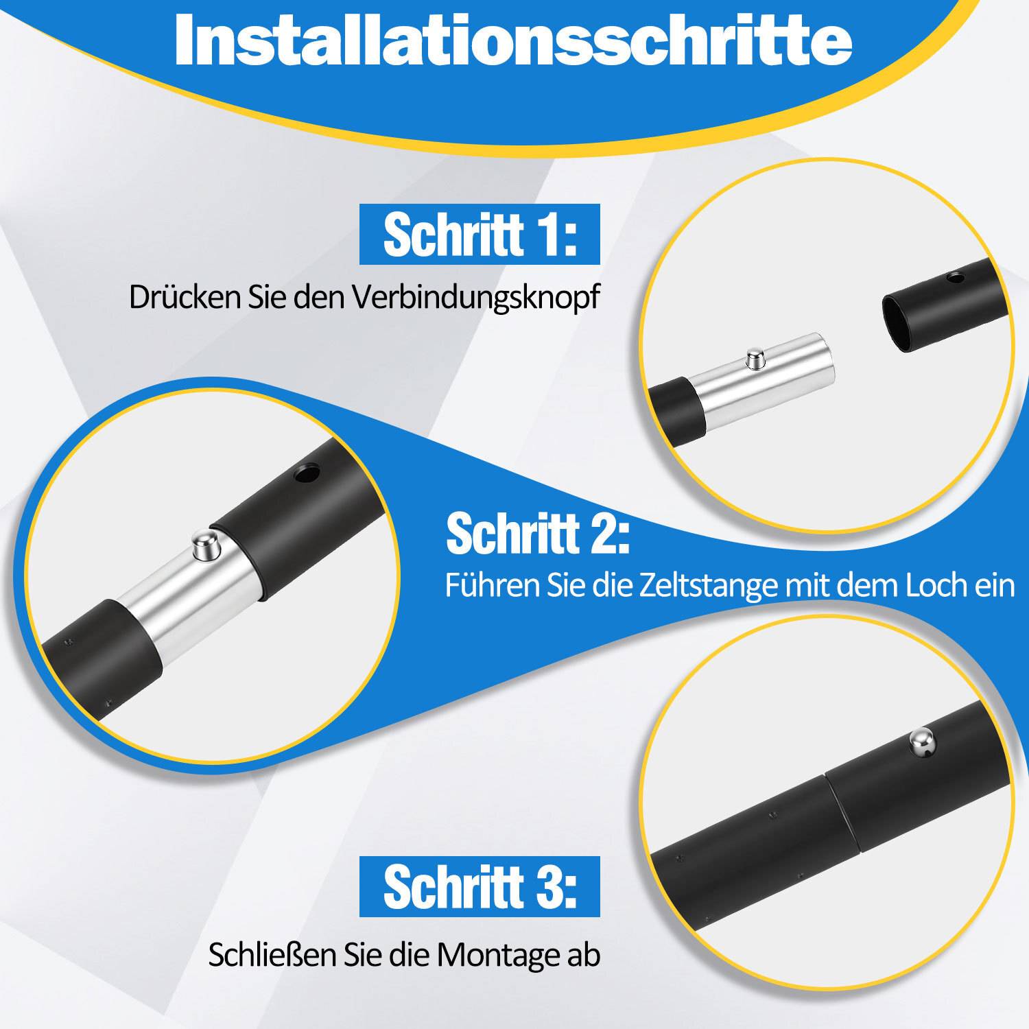 4pcs Zeltstangen 2m Schwarz Tarpstange Sonnensegel Stange Alu Aufstellstangen