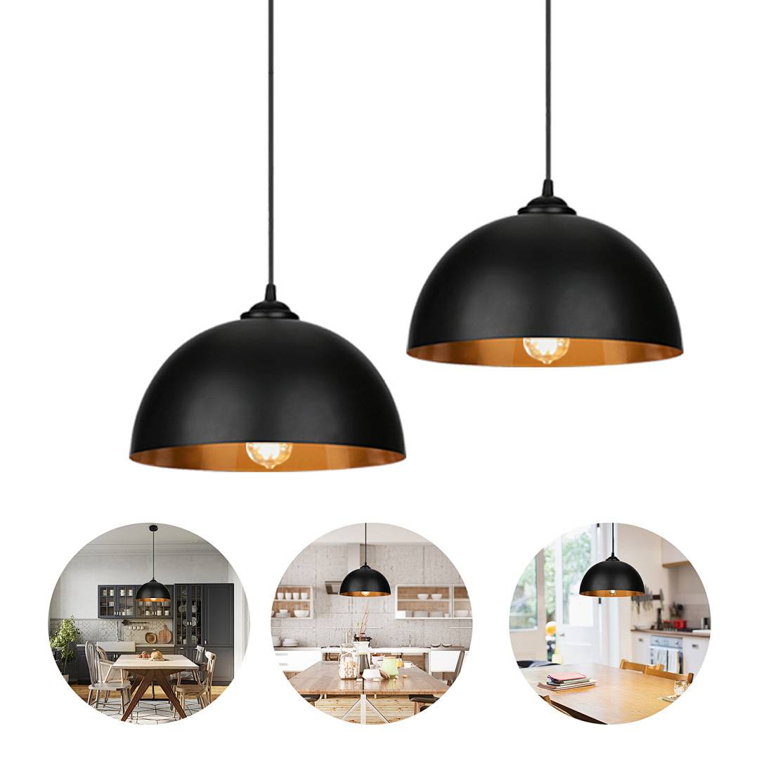 2er Set Vintage Pendelleuchte Schwarz Gold – Industrial Retro Hängeleuchte E27 für Küche Esszimmer Bar