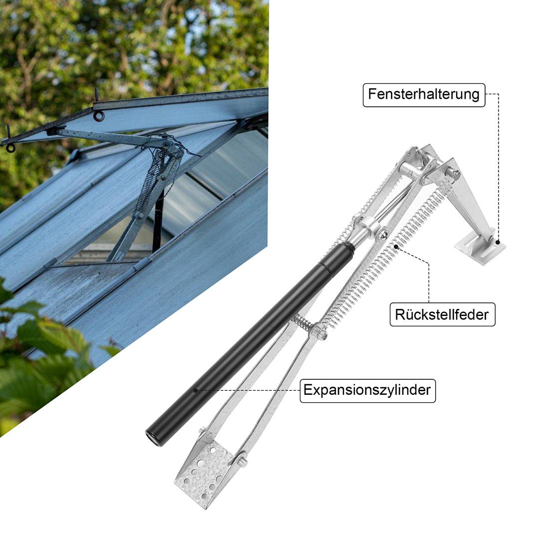 4x Doppelfeder-Fensterheber für die Anzucht von Setzlingen im Gewächshaus, einfache Installation.