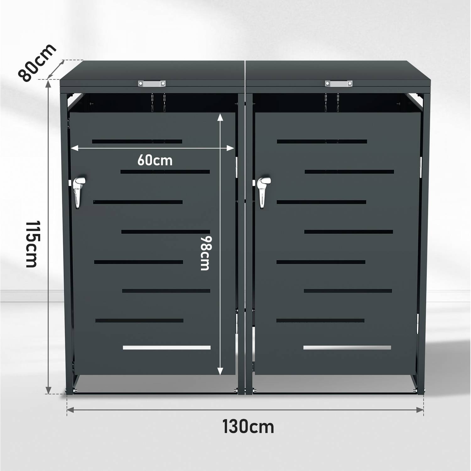 Mülltonnenbox 2er Set für 120L & 240L Mülltonnen, Edelstahl pulverbeschichtet, wetterfest, mit Gasdruckdämpfer