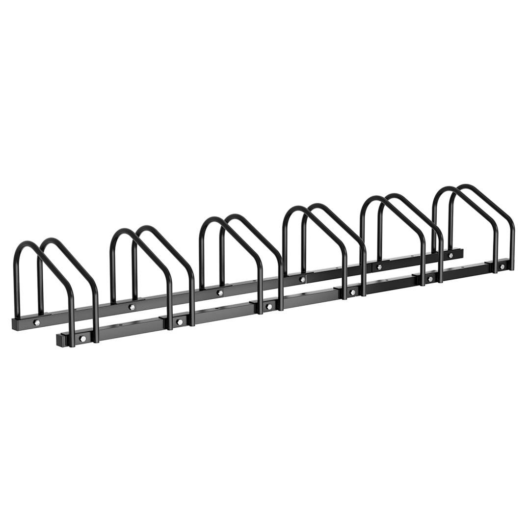 Fahrradständer für 6 Fahrräder schwarz matt - Verzinkter Stahl - Boden- und Wandmontage - Robust