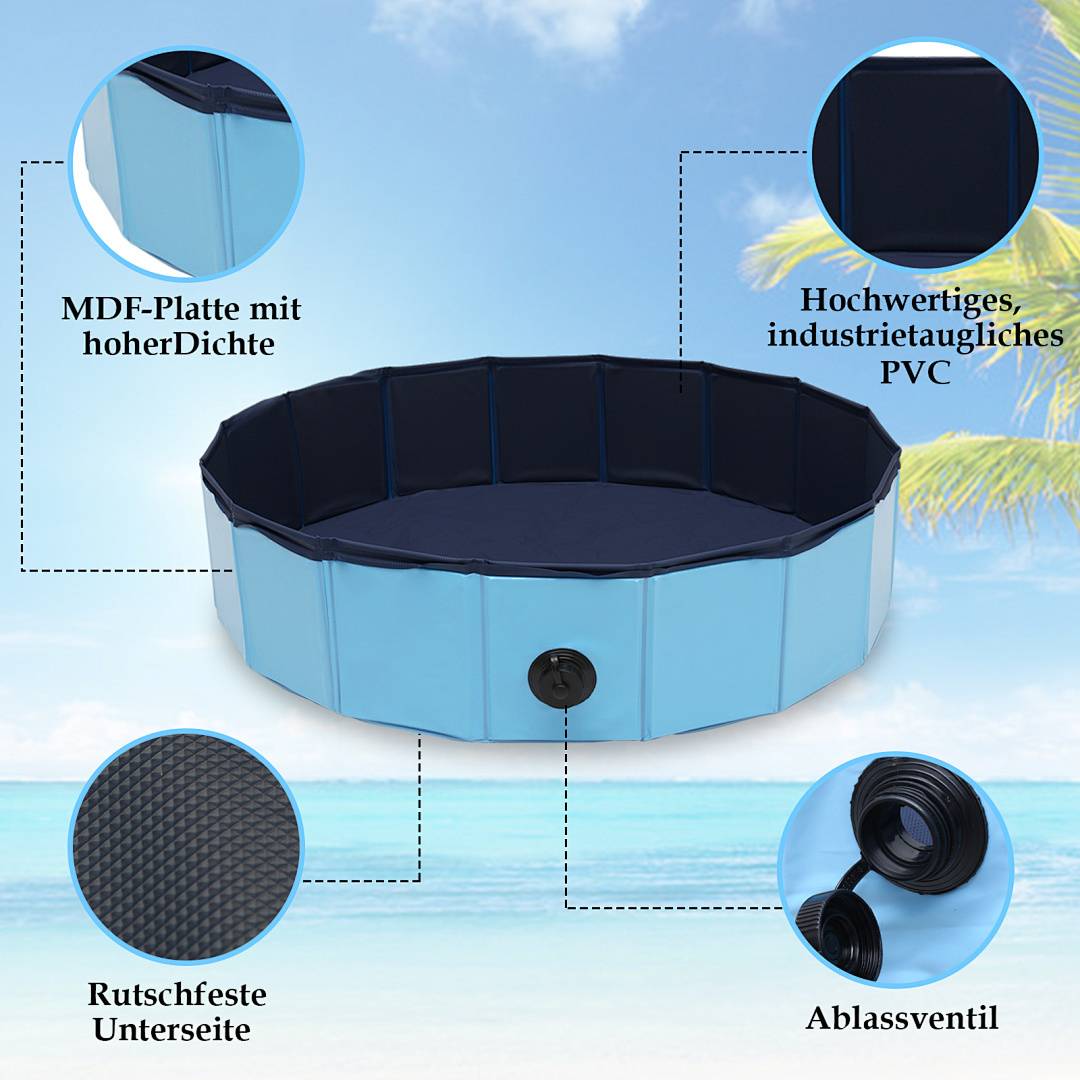 Hundepool faltbar 120x30 cm, Hunde Planschbecken & Badewanne, Swimmingpool für Hunde & Haustiere