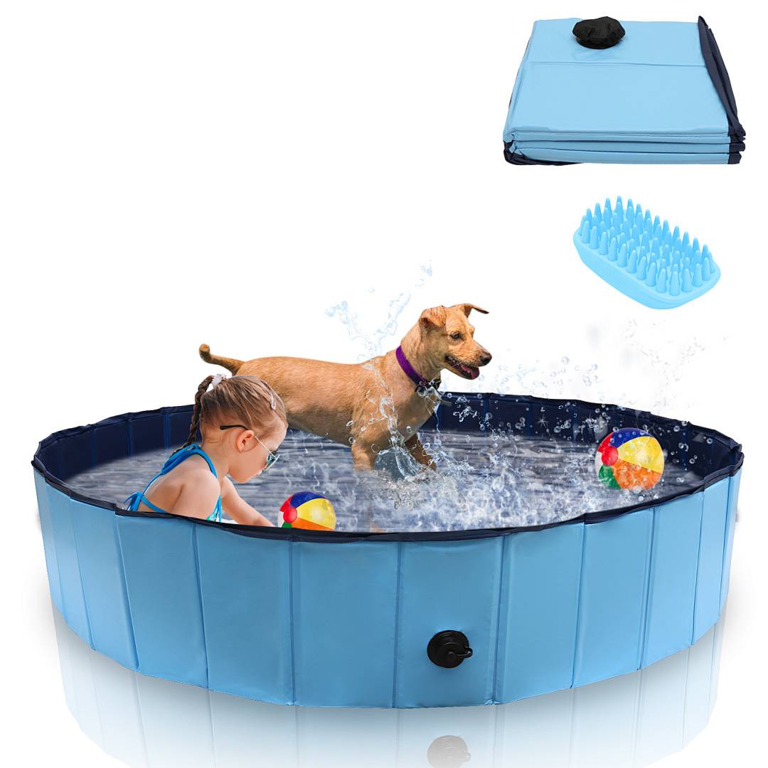 Hundepool faltbar 160x30 cm, Hunde Planschbecken & Badewanne, Swimmingpool für Hunde & Haustiere