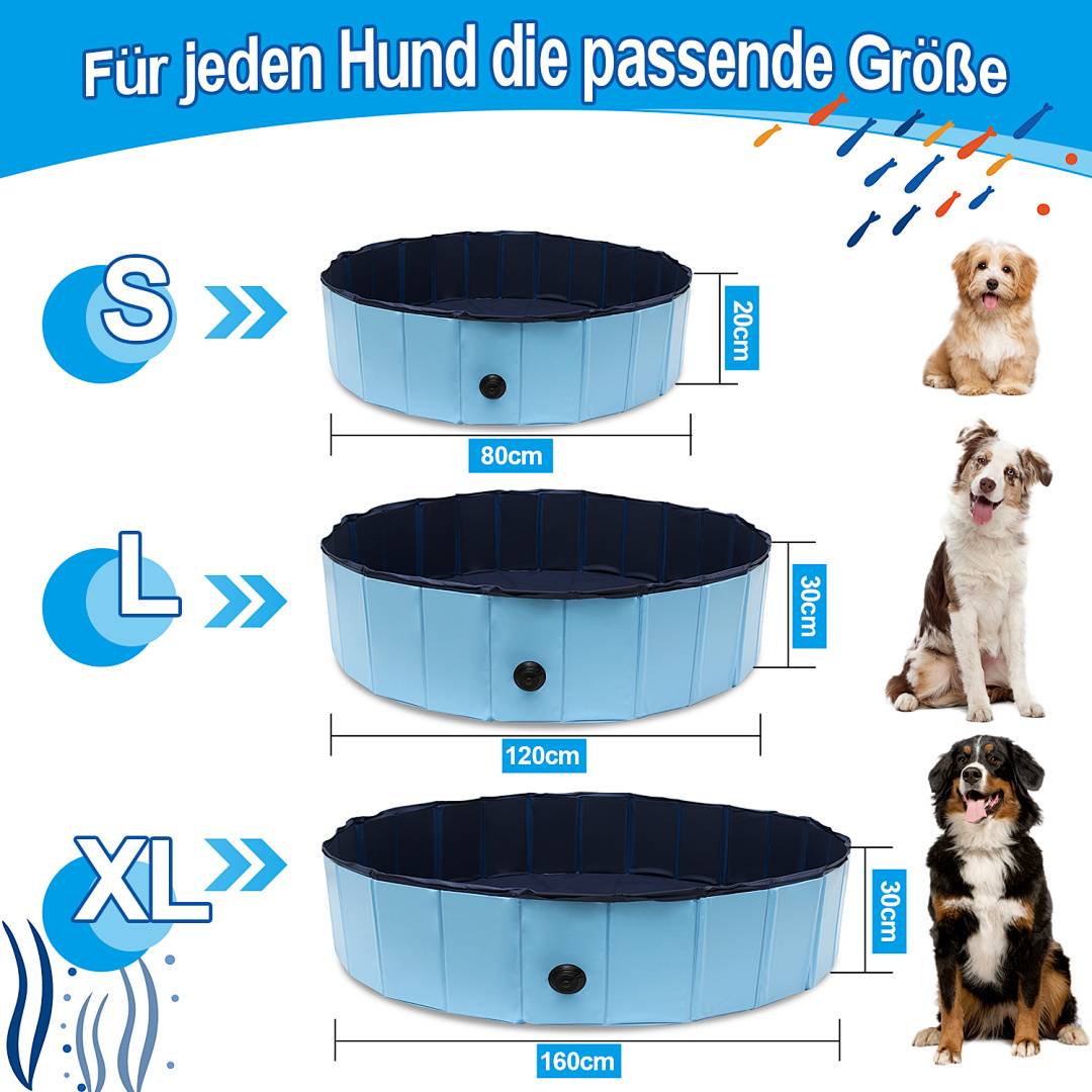 Hundepool faltbar 160x30 cm, Hunde Planschbecken & Badewanne, Swimmingpool für Hunde & Haustiere