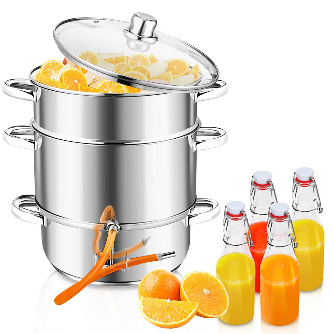 Dampfentsafter 8 L aus Edelstahl inkl. 4 Bügelflaschen – Entsafter für Obst & Gemüse, Ø 26 cm, spülmaschinengeeignet, für alle Herdarten inkl.