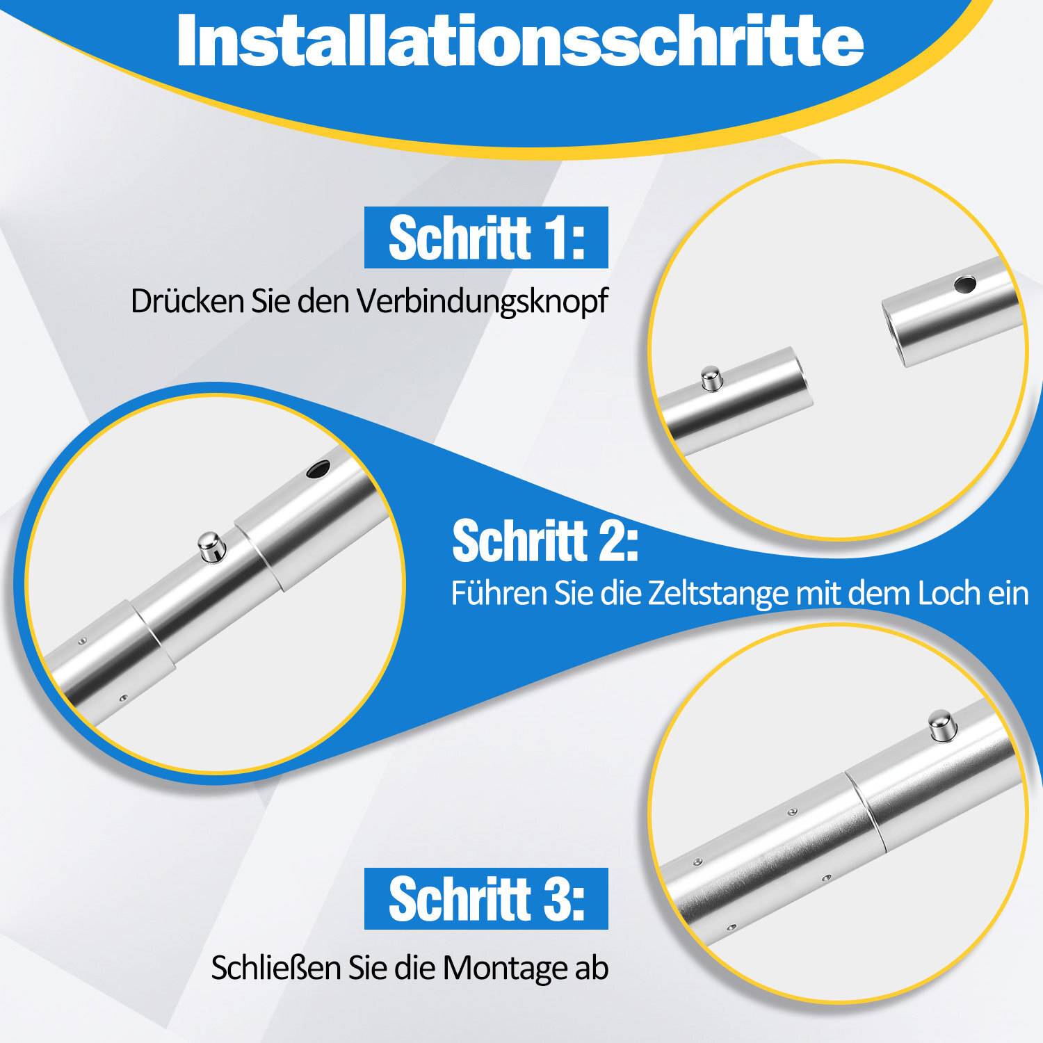 4pcs Zeltstangen 2m Silber Tarpstange Sonnensegel Stange Alu Aufstellstangen