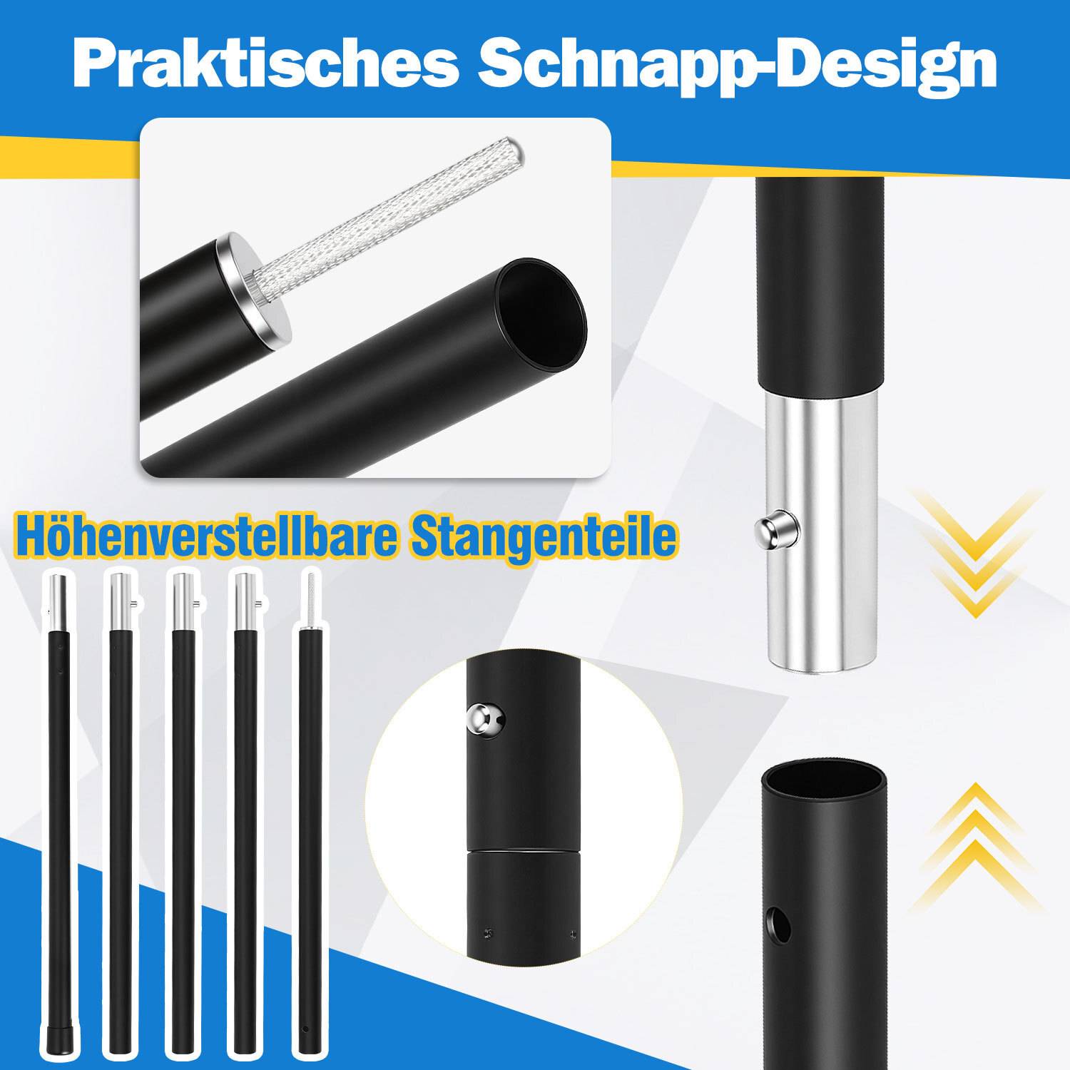 2pcs Zeltstangen 2m Schwarz Tarpstange Sonnensegel Stange Alu Aufstellstangen