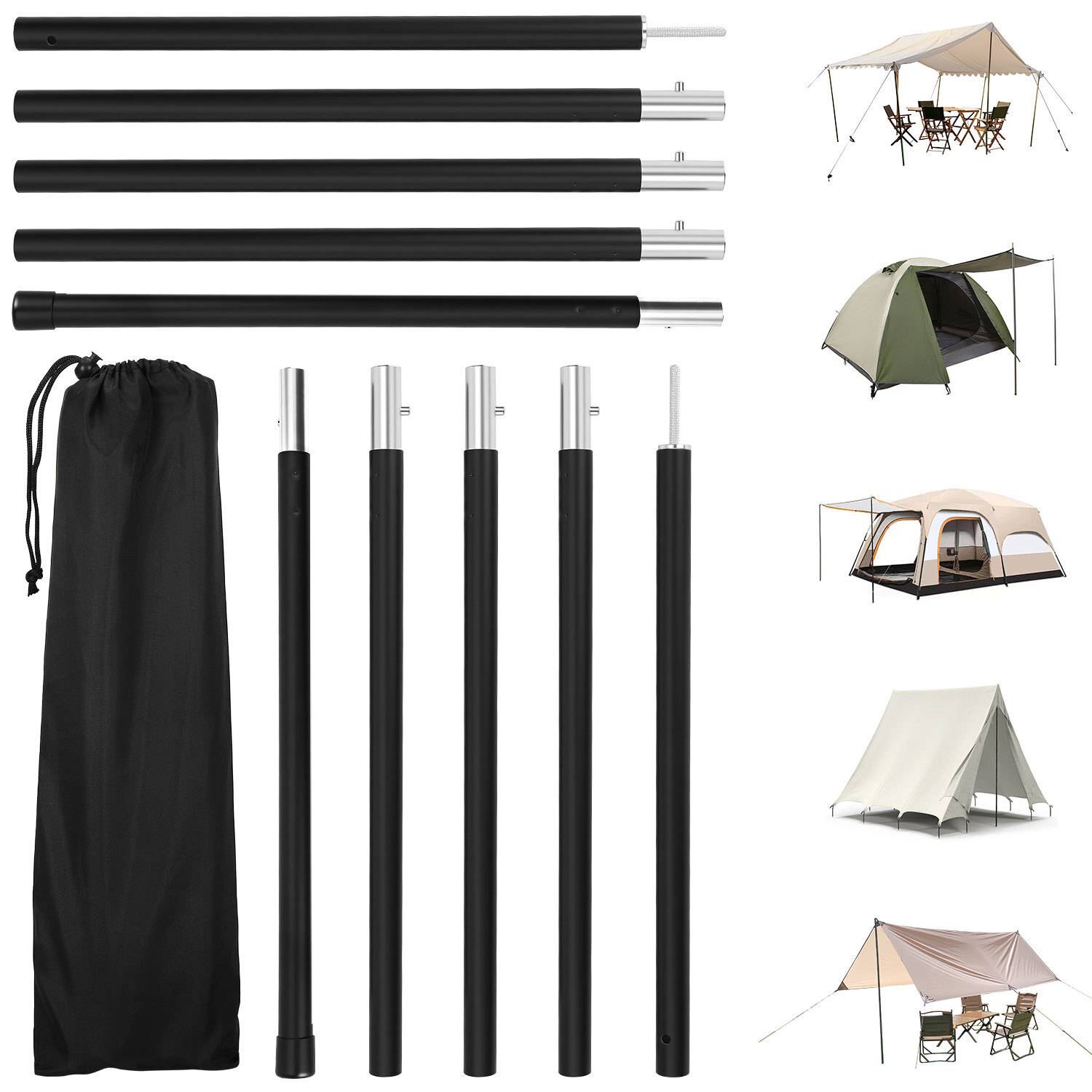 4pcs Zeltstangen 2m Schwarz Tarpstange Sonnensegel Stange Alu Aufstellstangen