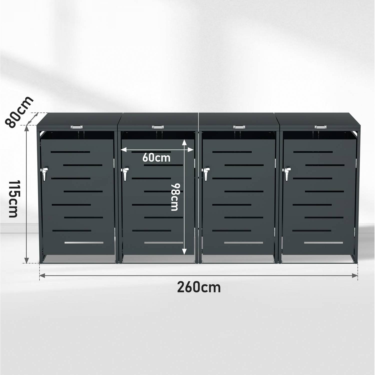 Mülltonnenbox 4er Set für 120L & 240L Mülltonnen, Edelstahl pulverbeschichtet, wetterfest, mit Gasdruckdämpfer