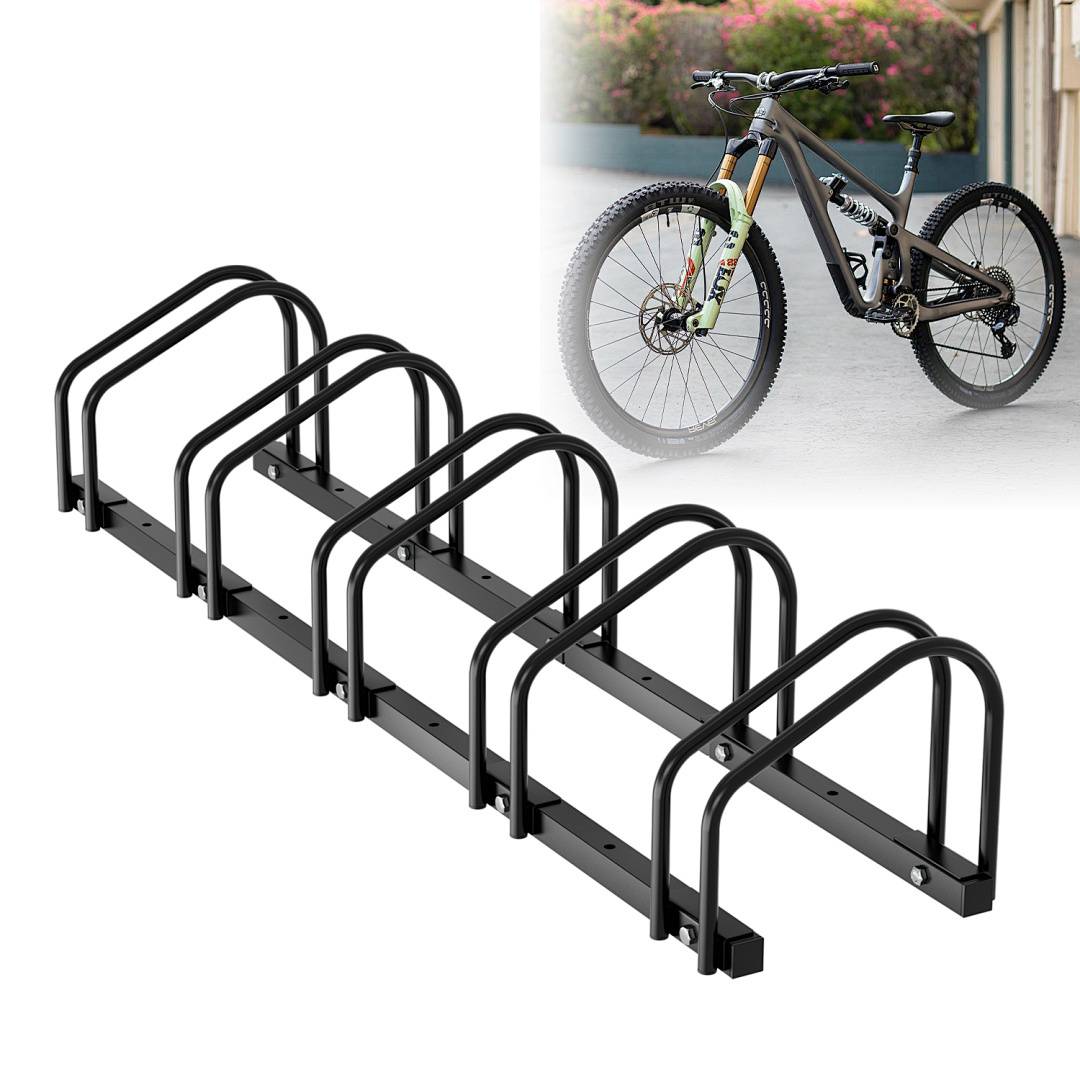 Fahrradständer für 5 Fahrräder schwarz matt - Verzinkter Stahl - Boden- und Wandmontage - Robust