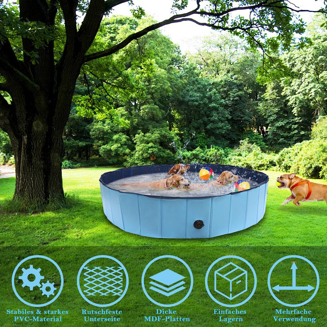 Hundepool faltbar 160x30 cm, Hunde Planschbecken & Badewanne, Swimmingpool für Hunde & Haustiere