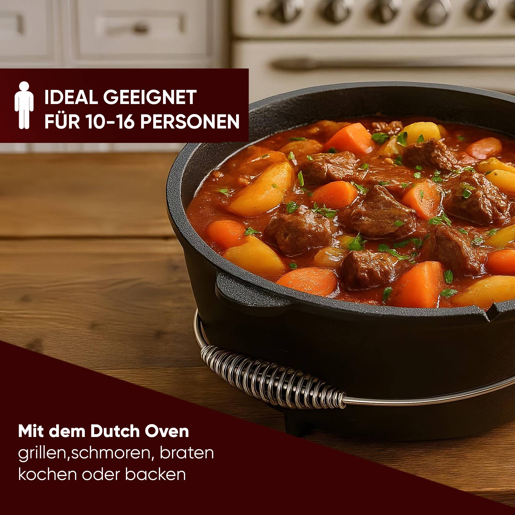 GUSSKÖNIG Dutch Oven Topf mit Füßen 12Liter+Pflegepaste