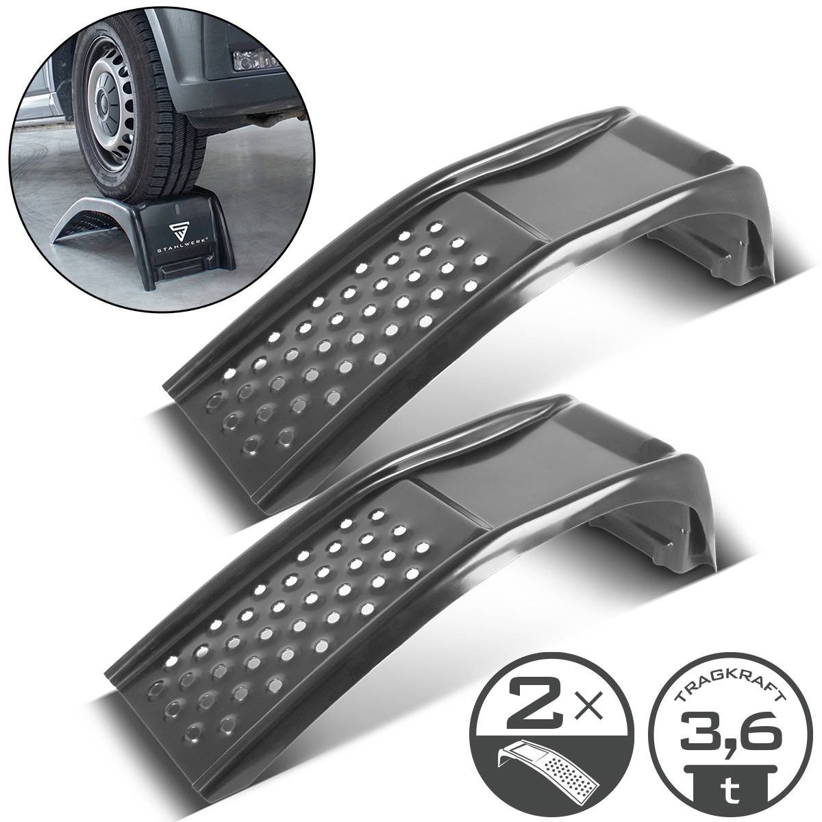 STAHLWERK 2 Auffahrrampen 3,6 t 230 mm breit Auffahrschienen LKW PKW