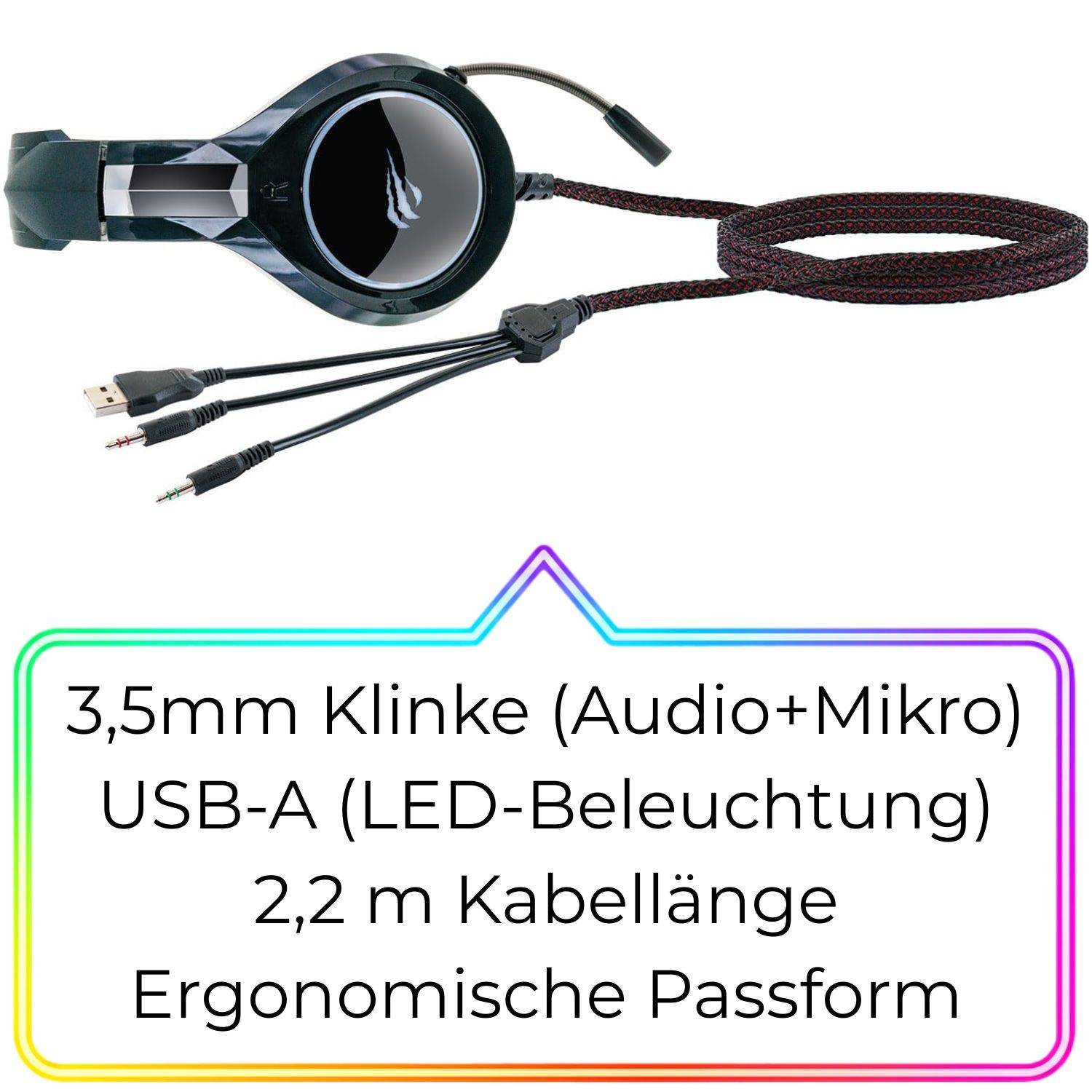 Gaming Headset Stereo 2x 3,5mm Beleuchtet