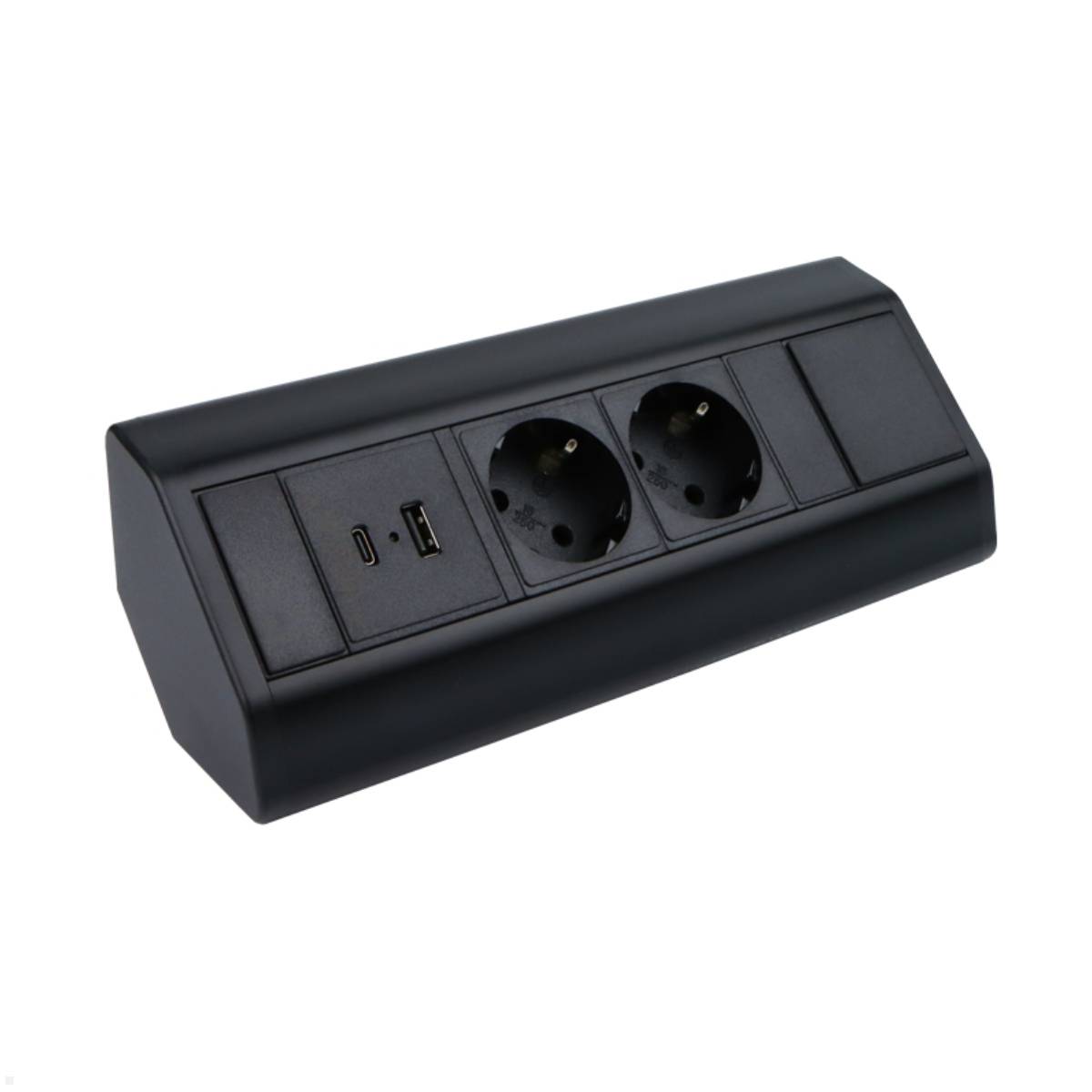 TecLines TAS003B 2-fach Ecksteckdose mit 2x USB A+C Charger, schwarz