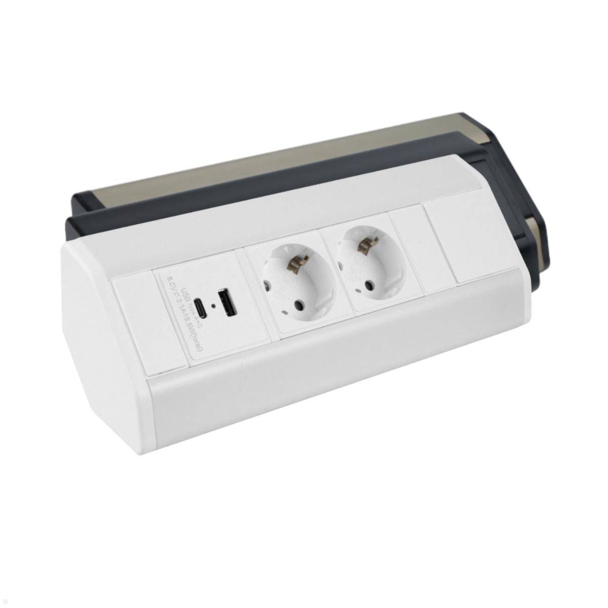 TecLines TAS003B 2-fach Ecksteckdose mit 2x USB A+C Charger, schwarz