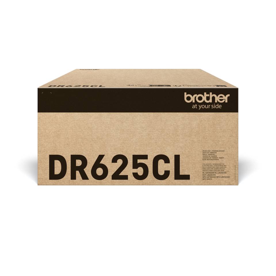 Brother DR625CL Drucker-Trommelbox auf weißem Hintergrund, mit den Bezeichnungen 