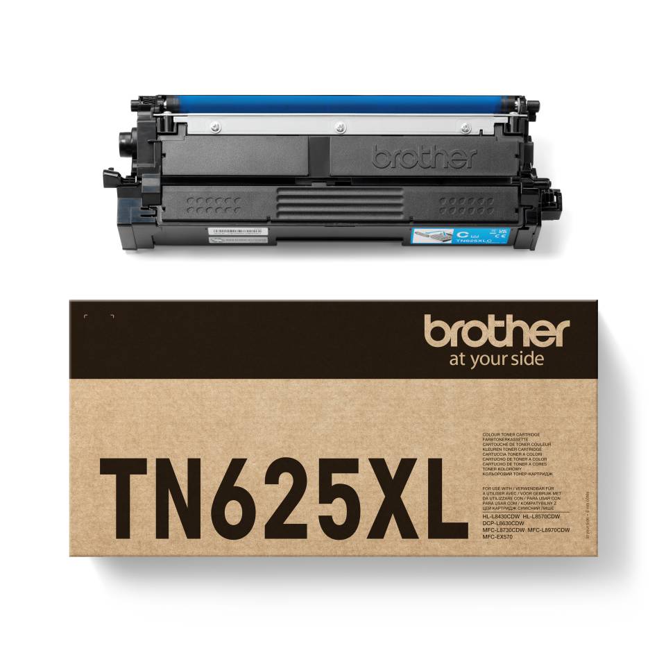 Brother Tonerpatrone über seiner TN625XL Austauschkartonverpackung mit den Aufschriften 