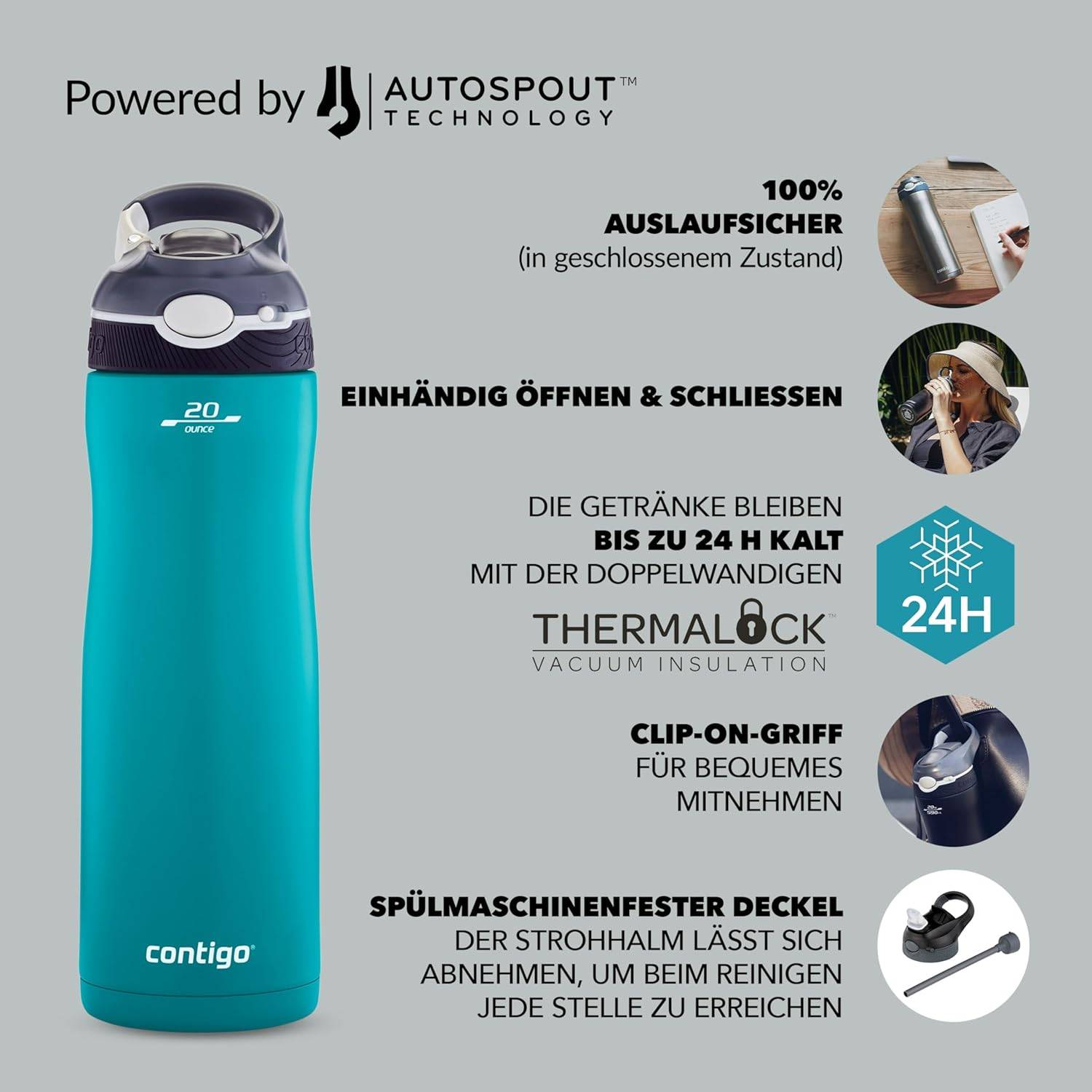 Contigo Trinkflasche Ashland Chill Scuba m.Strohhalm 590ml Flasche auslaufsicher