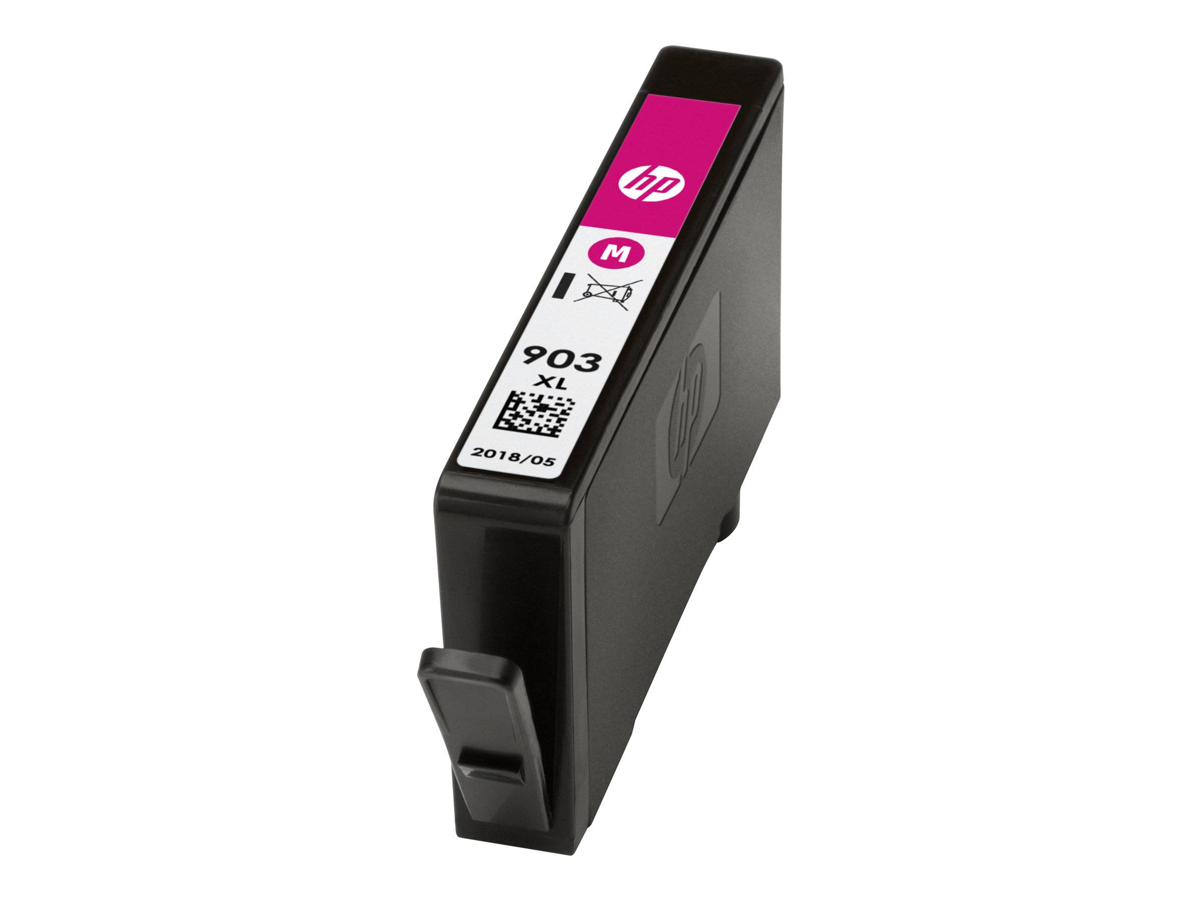 HP 903 XL Magenta-Tintenpatrone für einen Drucker, isoliert auf weißem Hintergrund dargestellt.