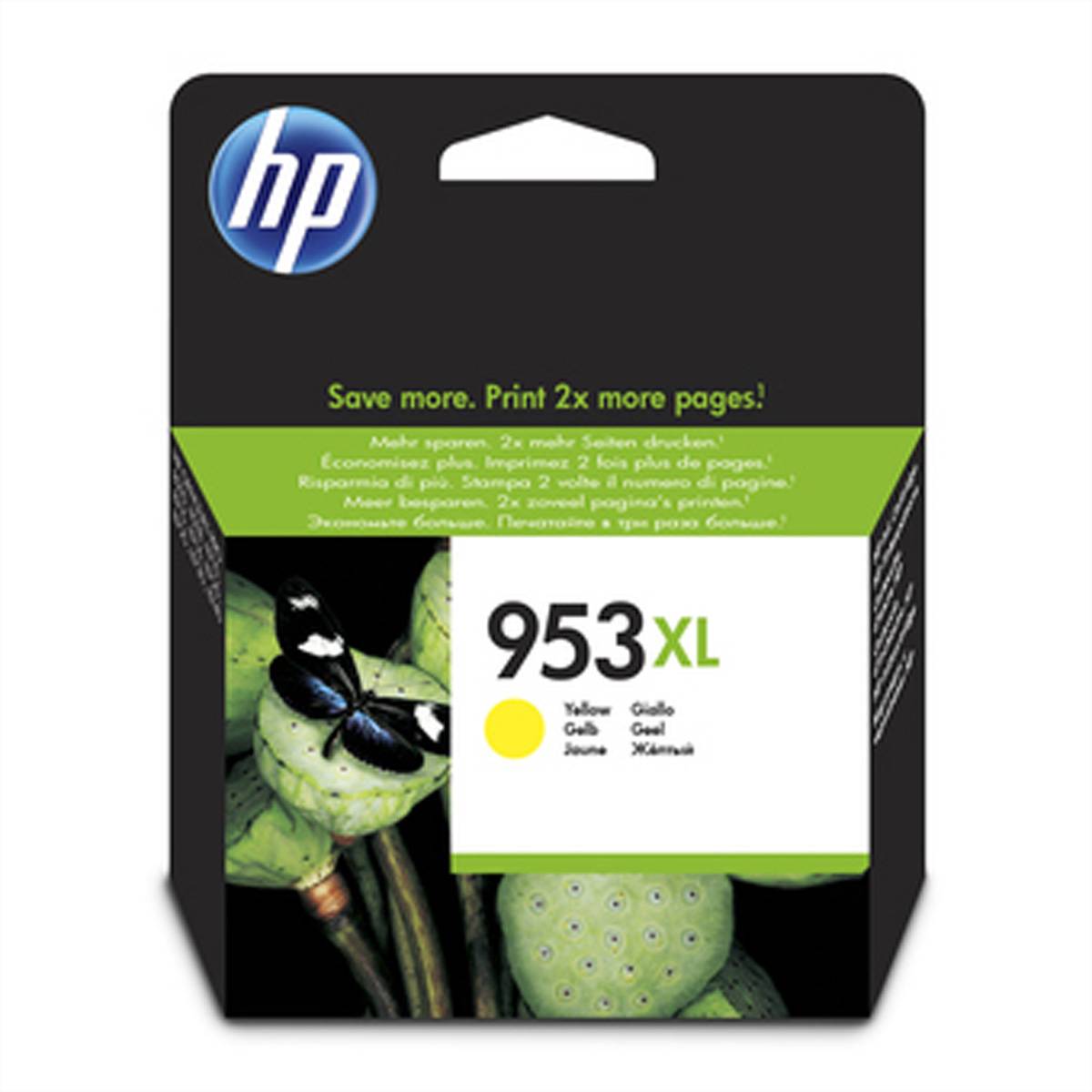 HP 953XL Druckkopf-Tintenpatrone in Gelb mit HP-Logo und Text 