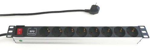 Silence Rack 19" Steckdosenleiste 8-fach, Überspannungsschutz, mit Schalter, Anschlussleitung 2,0 m,