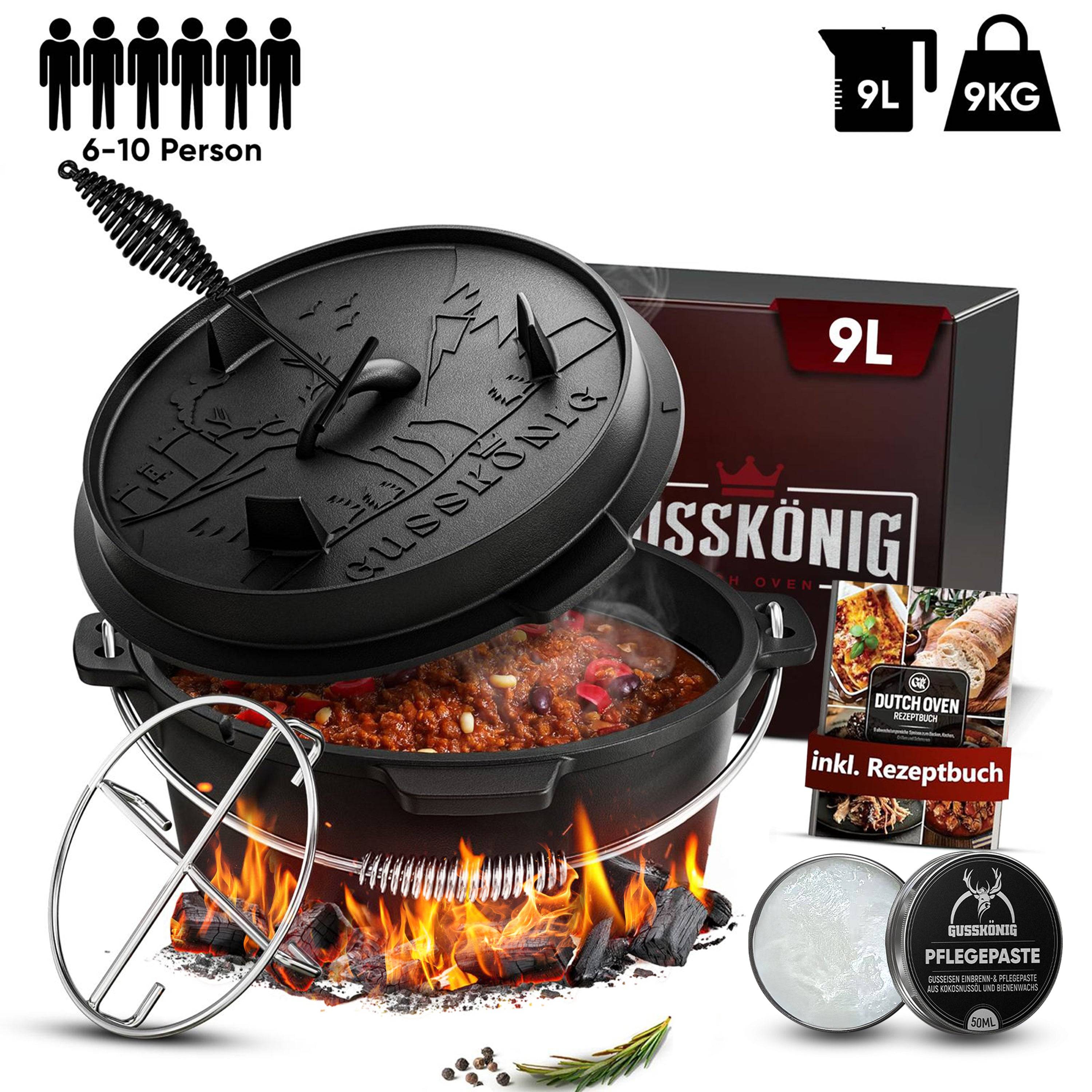 GUSSKÖNIG Dutch Oven Klassisch Topf ohne Füßen 9Liter Set