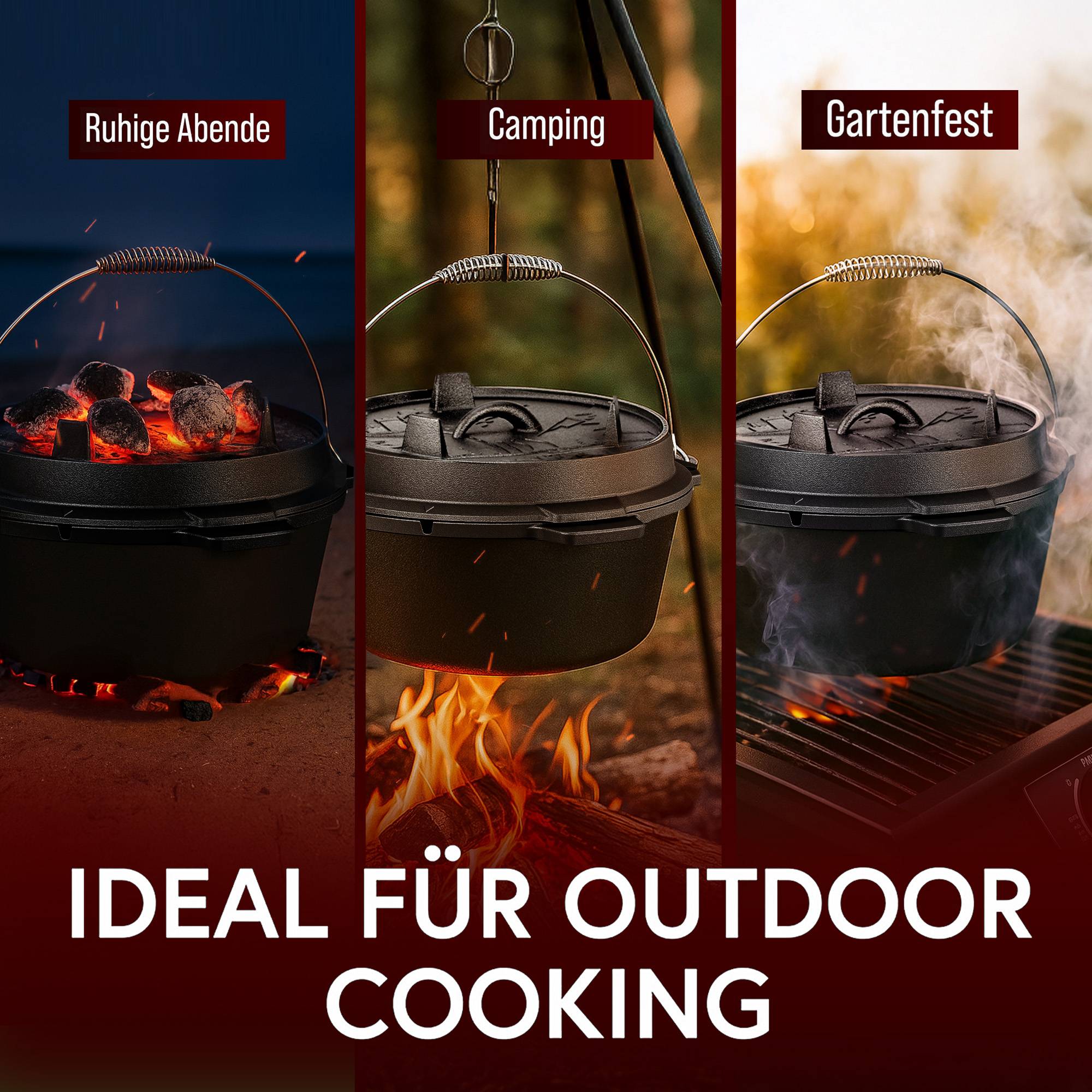 GUSSKÖNIG Dutch Oven Klassisch Topf ohne Füßen 9Liter Set