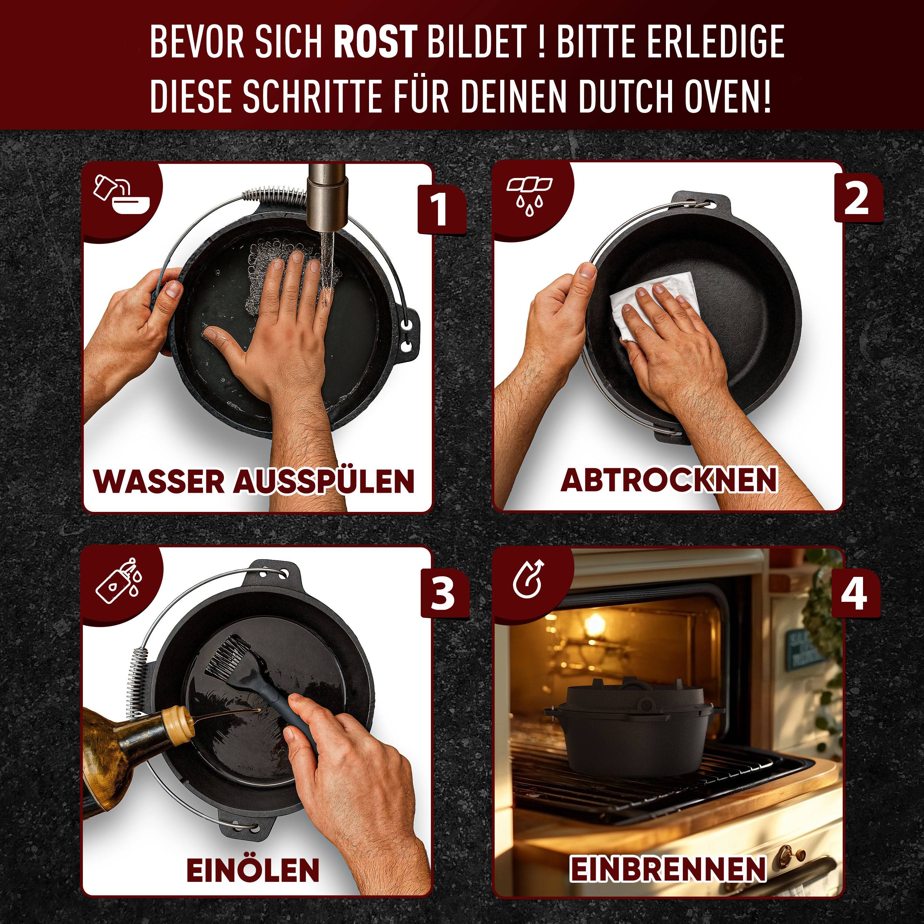 GUSSKÖNIG Dutch Oven Klassisch Topf ohne Füßen 9Liter Set