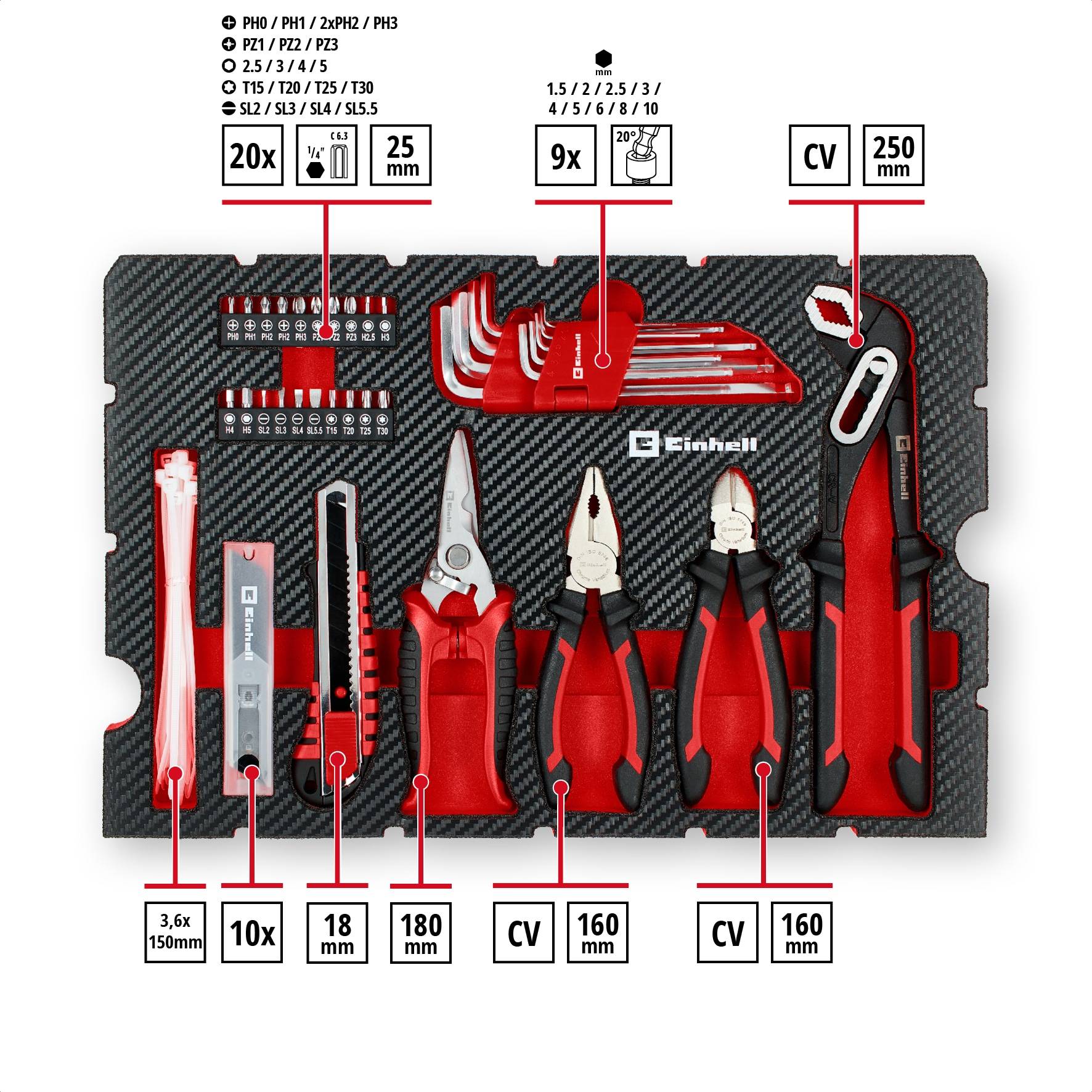 EINHELL Werkzeugkoffer Umzug, 370511, E-Case, 79-teilig