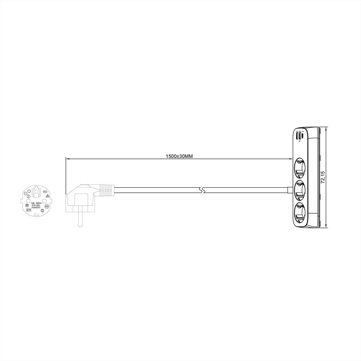 VALUE Tisch-Steckdosenleiste, 3fach mit Tisch-Klemme, inkl. USB-Charger (2x USB-A, 1x USB-C), 1,5 m