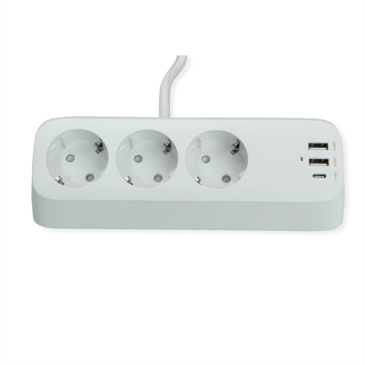 VALUE Tisch-Steckdosenleiste, 3fach mit Tisch-Klemme, inkl. USB-Charger (2x USB-A, 1x USB-C), 1,5 m