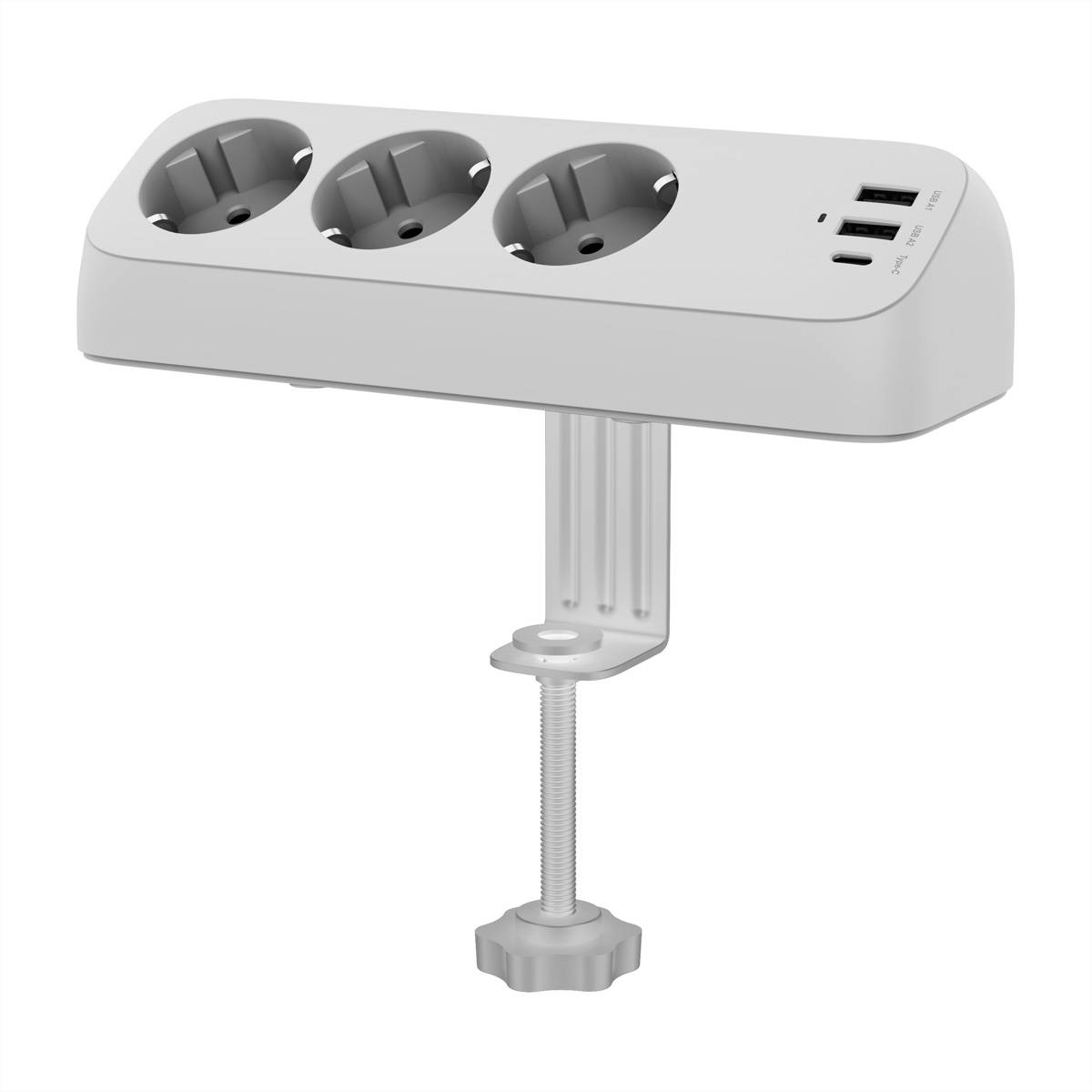 VALUE Tisch-Steckdosenleiste, 3fach mit Tisch-Klemme, inkl. USB-Charger (2x USB-A, 1x USB-C), 1,5 m