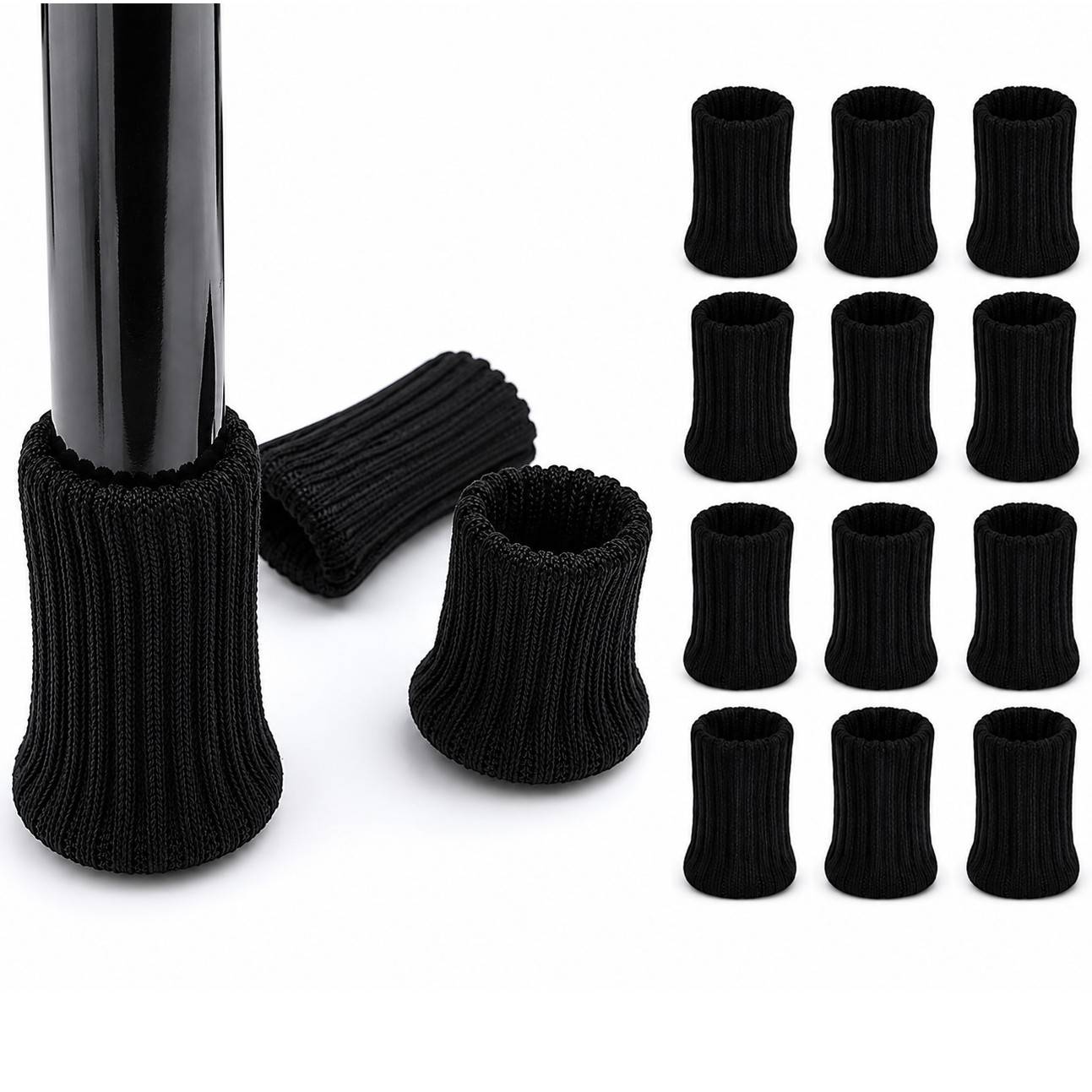 Gestrickte Stuhlsocken / Möbelfüße, 16er-Pack Black