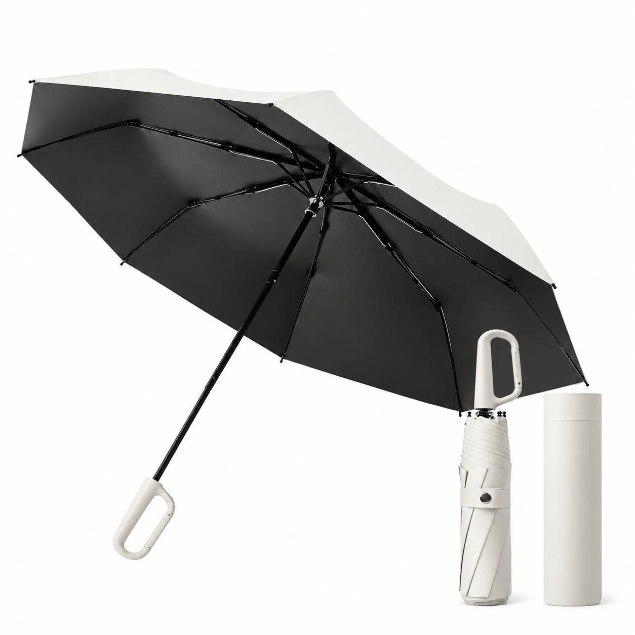 Automatischer Regenschirm mit Ringclip – faltbarer Reiseschirm White