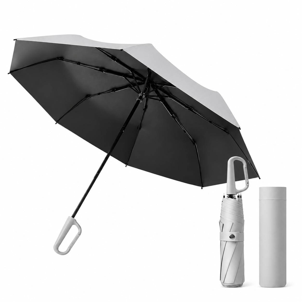 Automatischer Regenschirm mit Ringclip – faltbarer Reiseschirm Grey