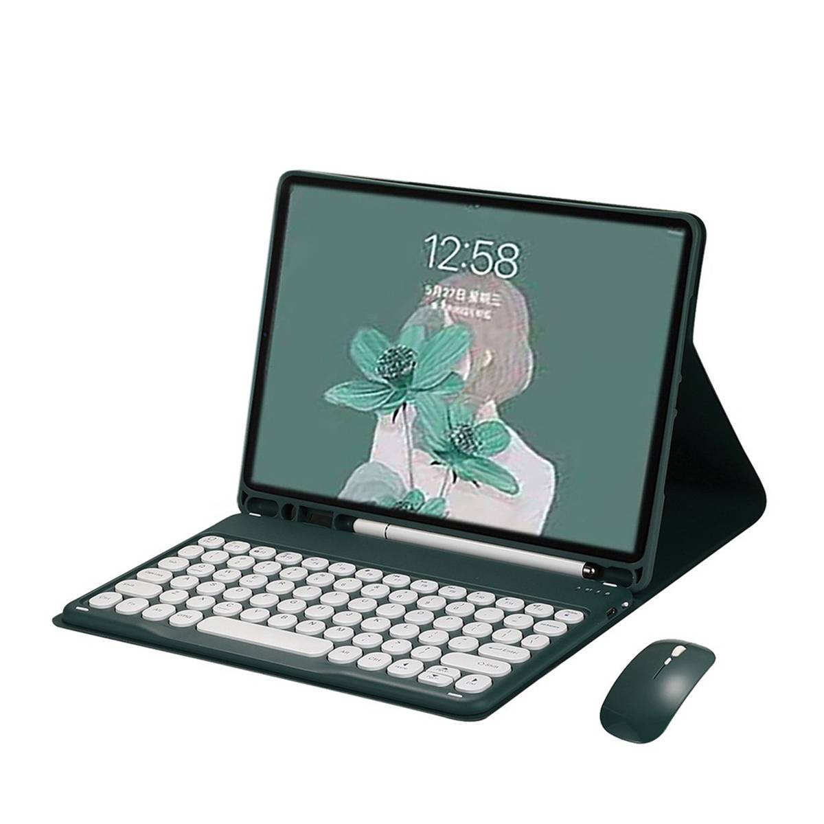 Bluetooth-Tastaturhülle - Tiefgrün + Bluetooth-Maus kompatibel mit Samsung Galaxy Tab A9 8.7 Zoll