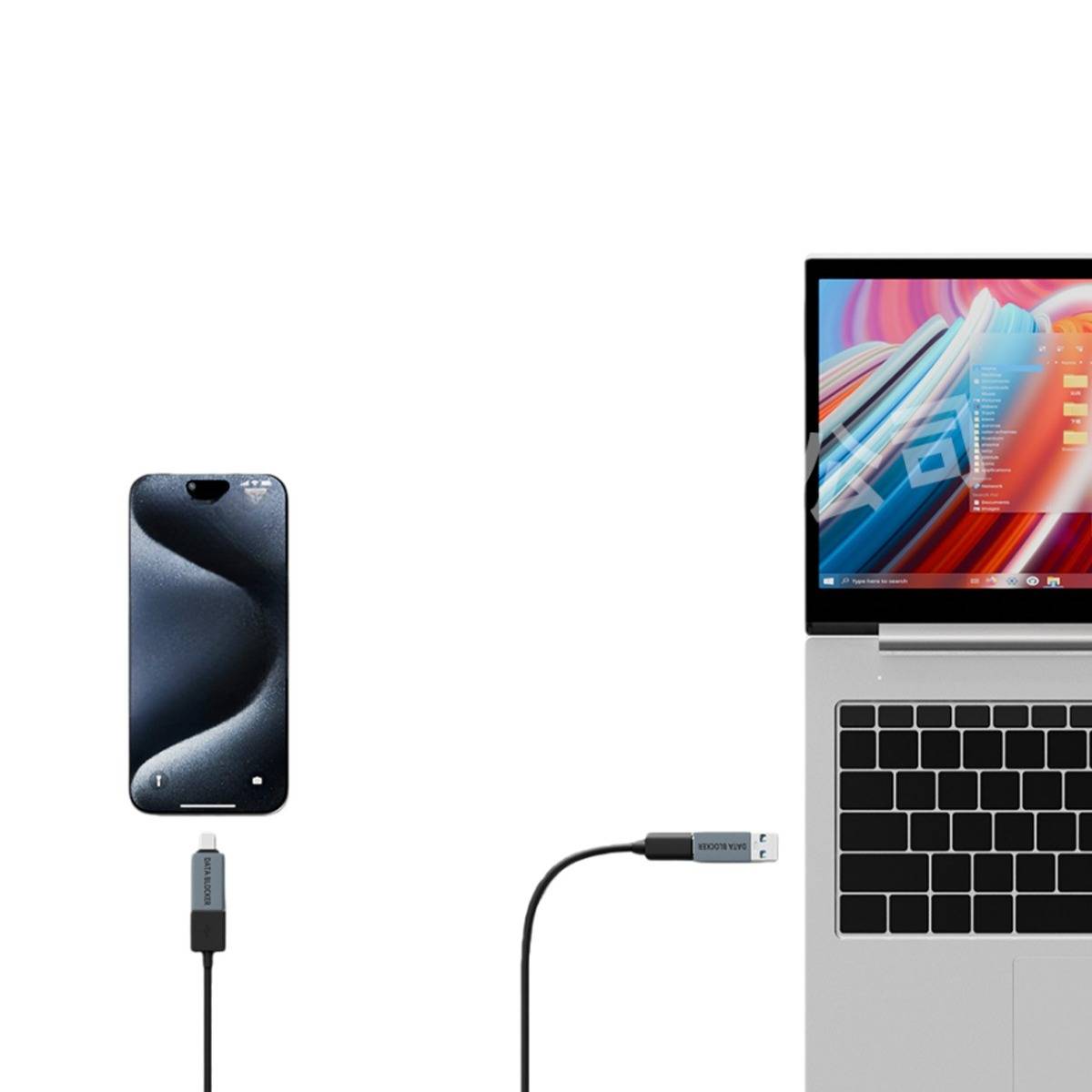 2er-Pack USB-C Stecker auf Buchse Datenblocker Adapter: Schutz vor Datendiebstahl, Silber