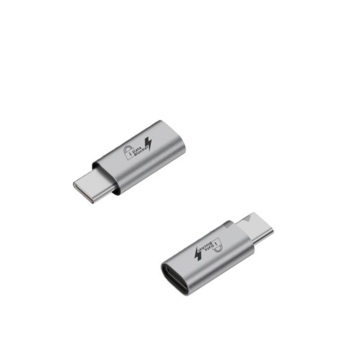 2er-Pack USB-C Stecker auf Buchse Datenblocker Adapter: Schutz vor Datendiebstahl, Silber
