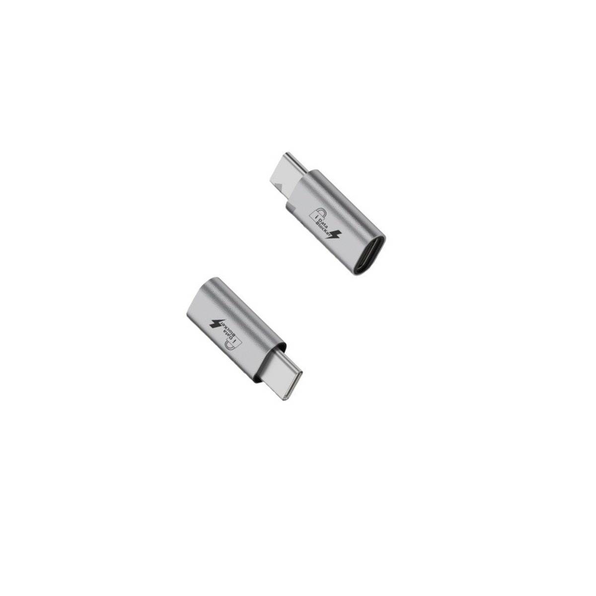 2er-Pack USB-C Stecker auf Buchse Datenblocker Adapter: Schutz vor Datendiebstahl, Silber